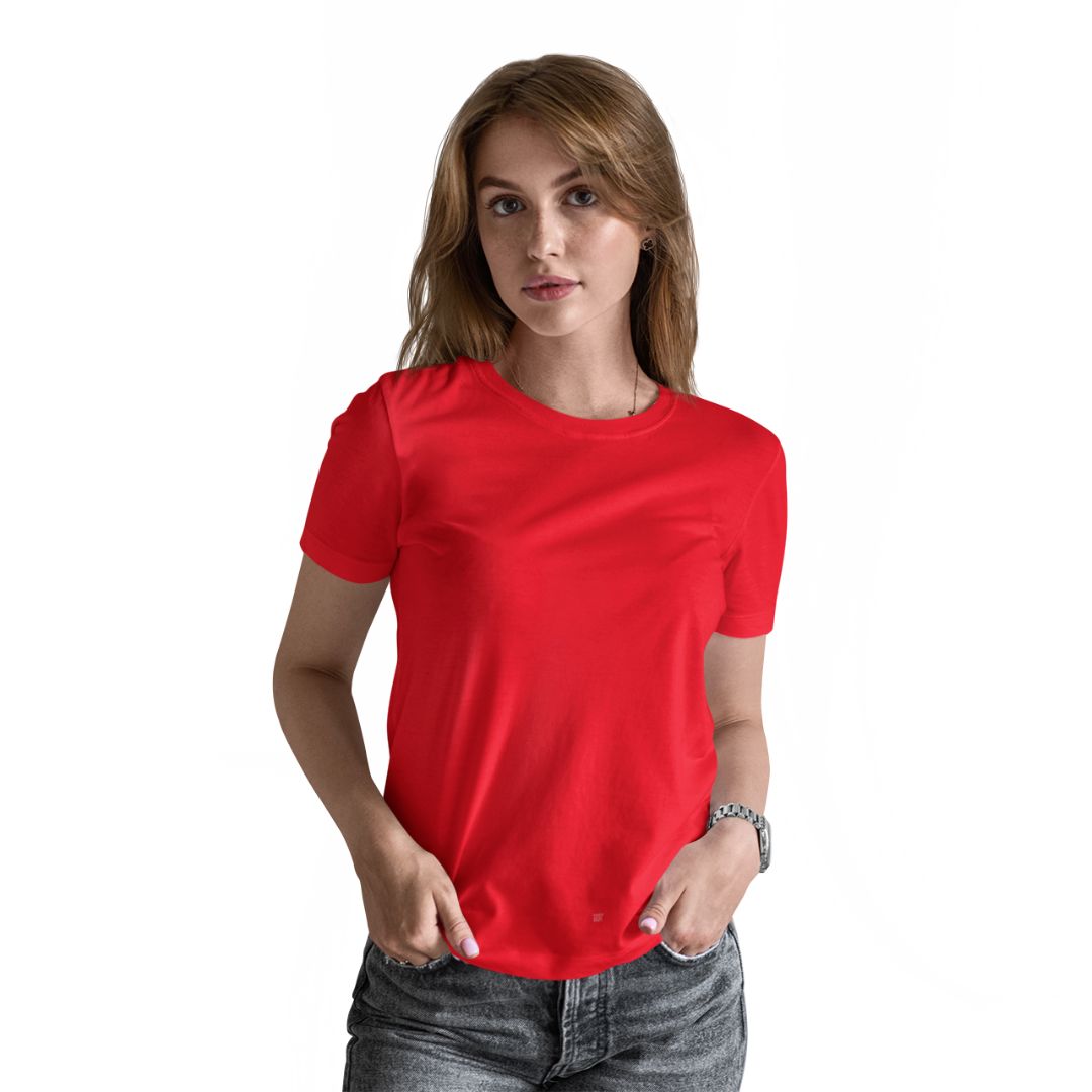 Women’s Red Plain Tee – Tantra Original Since 1997 – 100% Cotton Everyday Wear – Shipping Globally!