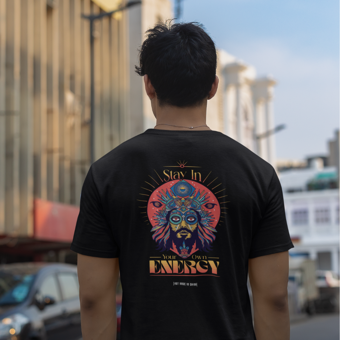 Own Energy Front & Back Graphic Polycotton Single Jersey Unisex T-Shirt Everyday Regular Fit Casual Wear