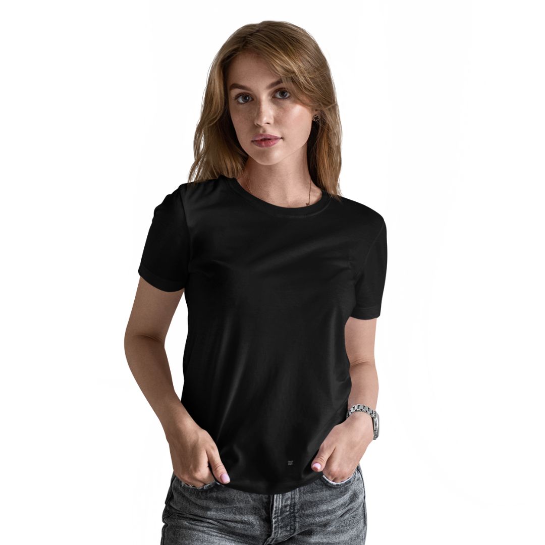 Women’s Black Plain Tee – Tantra Original Since 1997 – 100% Cotton Everyday Wear – Shipping Globally!