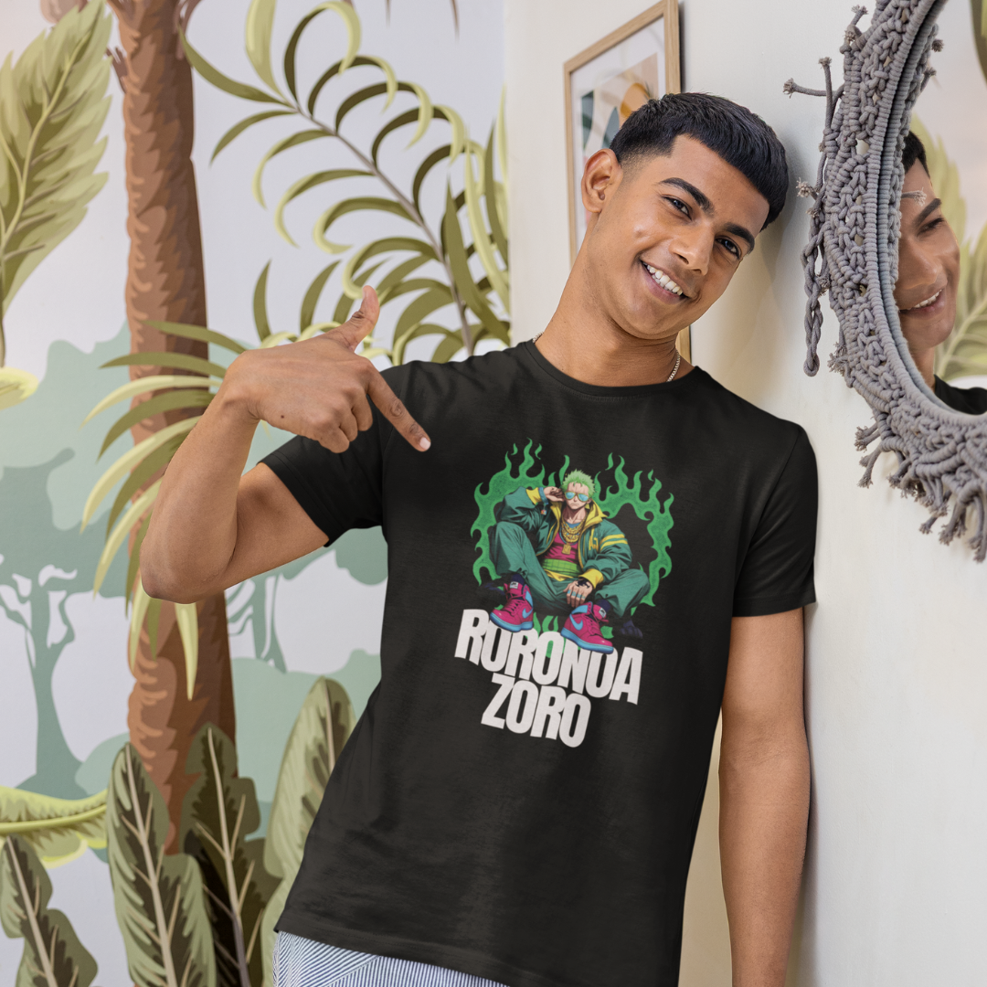 Roronoa Front & Back Graphic Polycotton Single Jersey Unisex T-Shirt Regular Fit Everyday Casual Wear