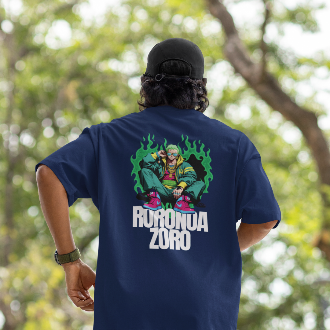 Roronoa Front & Back Graphic Polycotton Single Jersey Unisex T-Shirt Regular Fit Everyday Casual Wear