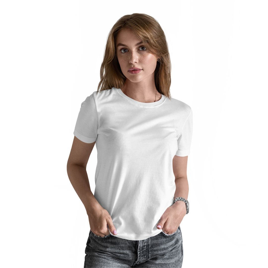 Women’s White Plain Tee – Tantra Original Since 1997 – 100% Cotton Everyday Wear – Shipping Globally!