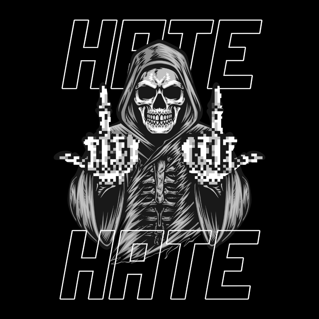 Hate Men's Front & Back Graphic Polycotton Single Jersey T-Shirt Regular Fit Everyday Casual Wear