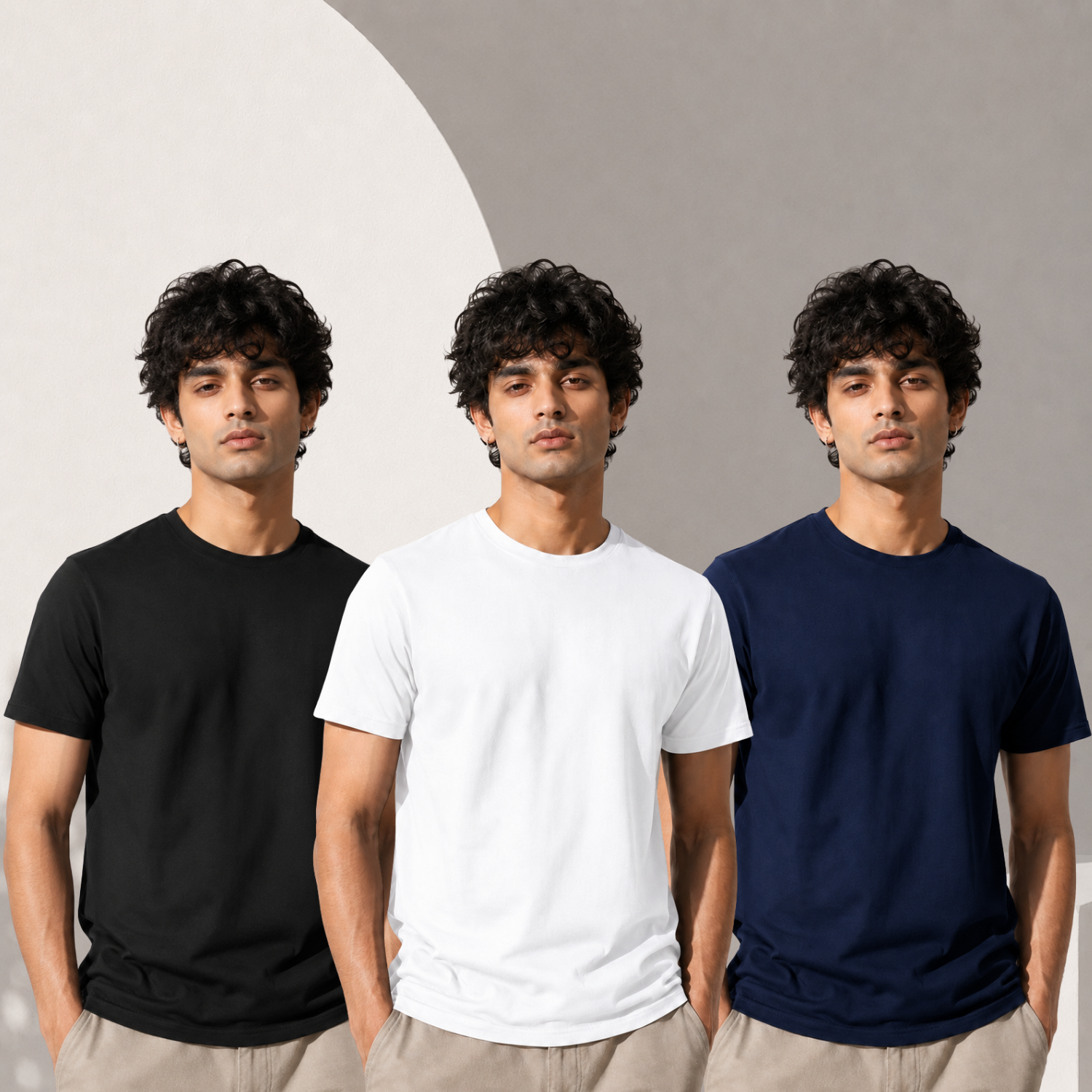 3 Pack Plain Men's Polycotton Single Jersey T-Shirt Regular Fit Everyday Casual Wear