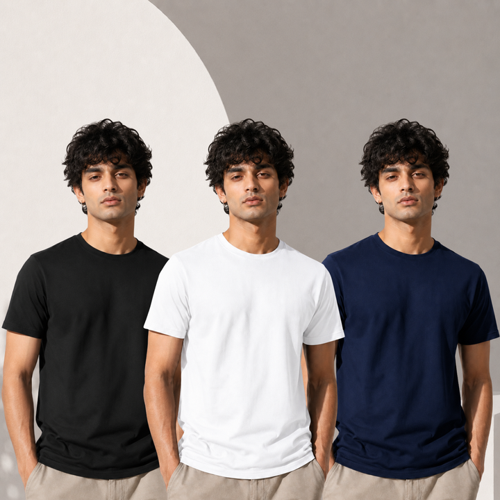 3 Pack Plain Men's Polycotton Single Jersey T-Shirt Regular Fit Everyday Casual Wear