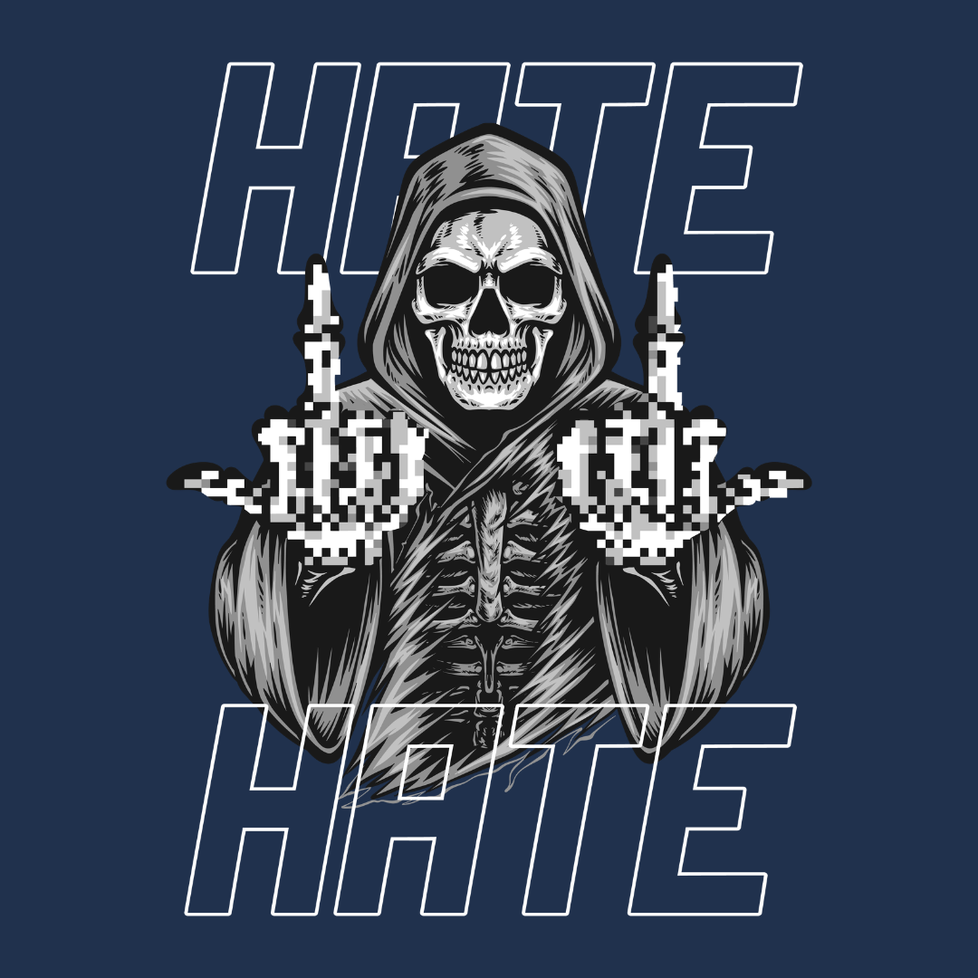 Hate Men's Front & Back Graphic Polycotton Single Jersey T-Shirt Regular Fit Everyday Casual Wear