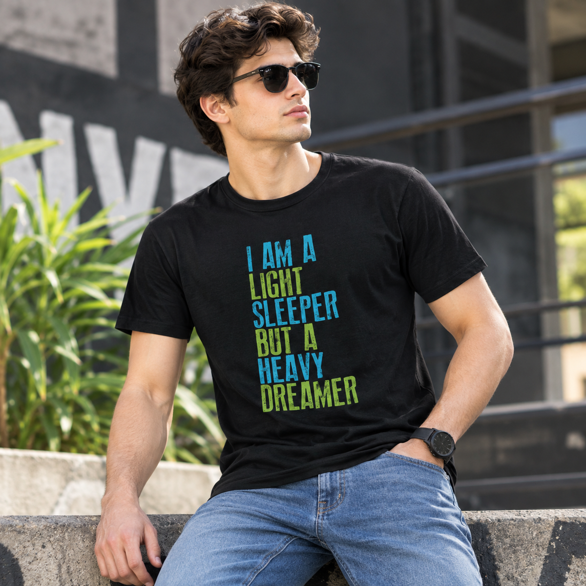 Heavy Dreamer Typography T-Shirt — Navy