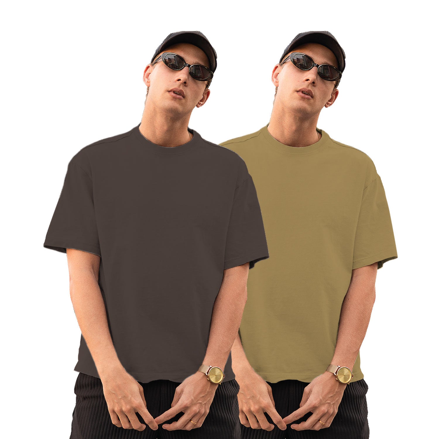 Pack of 2 Coffee & Beige Plain Oversize Tees – Tantra Original Brand Since 1997 – Unisex Cotton Everyday Wear - Shipping Globally!