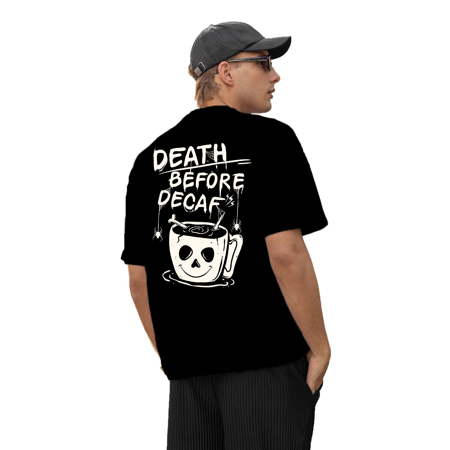 Before Decaf Oversize Back Print – Tantra Original Brand Since 1997 – Unisex Cotton Tee Everyday Wear - Shipping Globally!