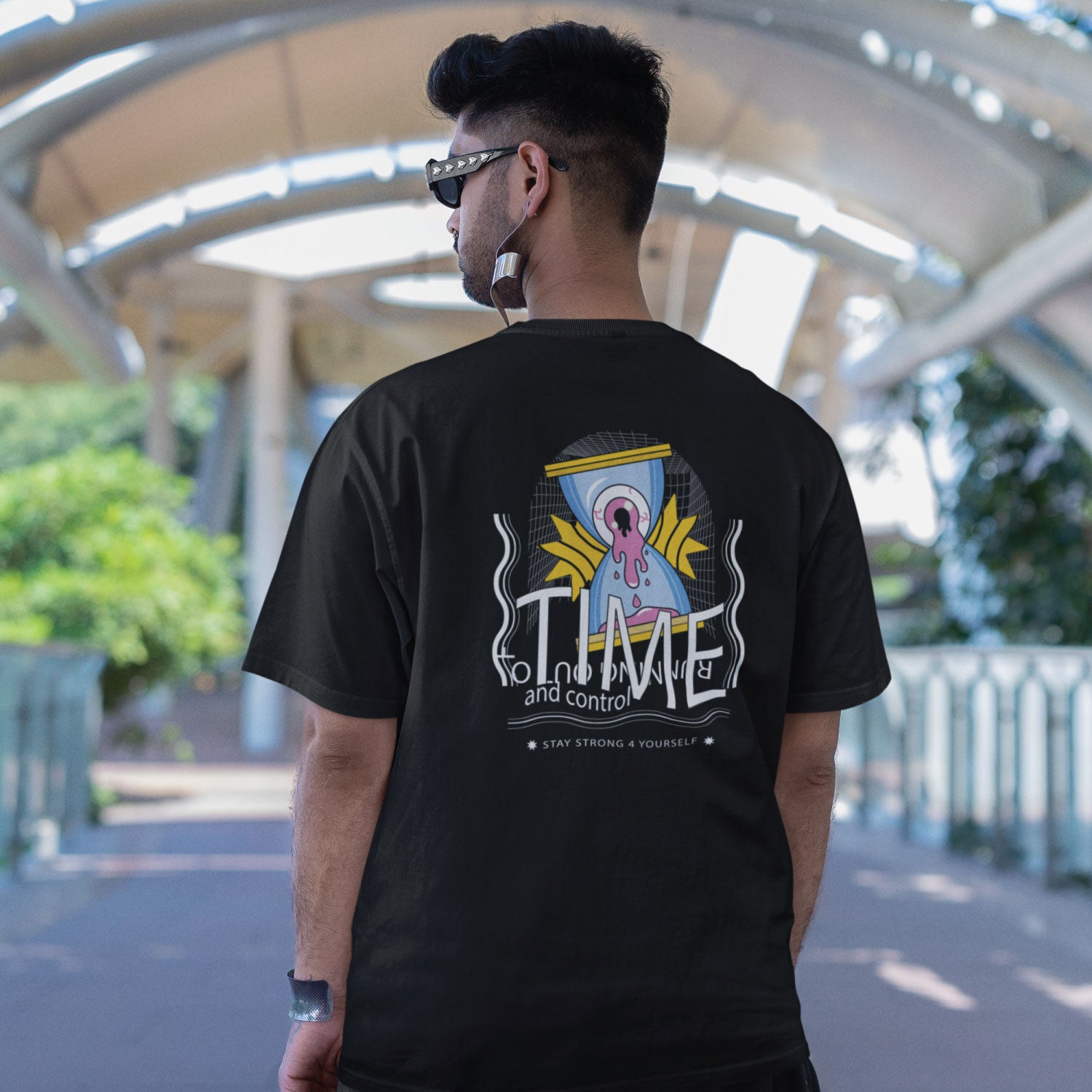 Time Men's Front & Back Graphic Polycotton Single Jersey T-Shirt Regular Fit Everyday Casual Wear