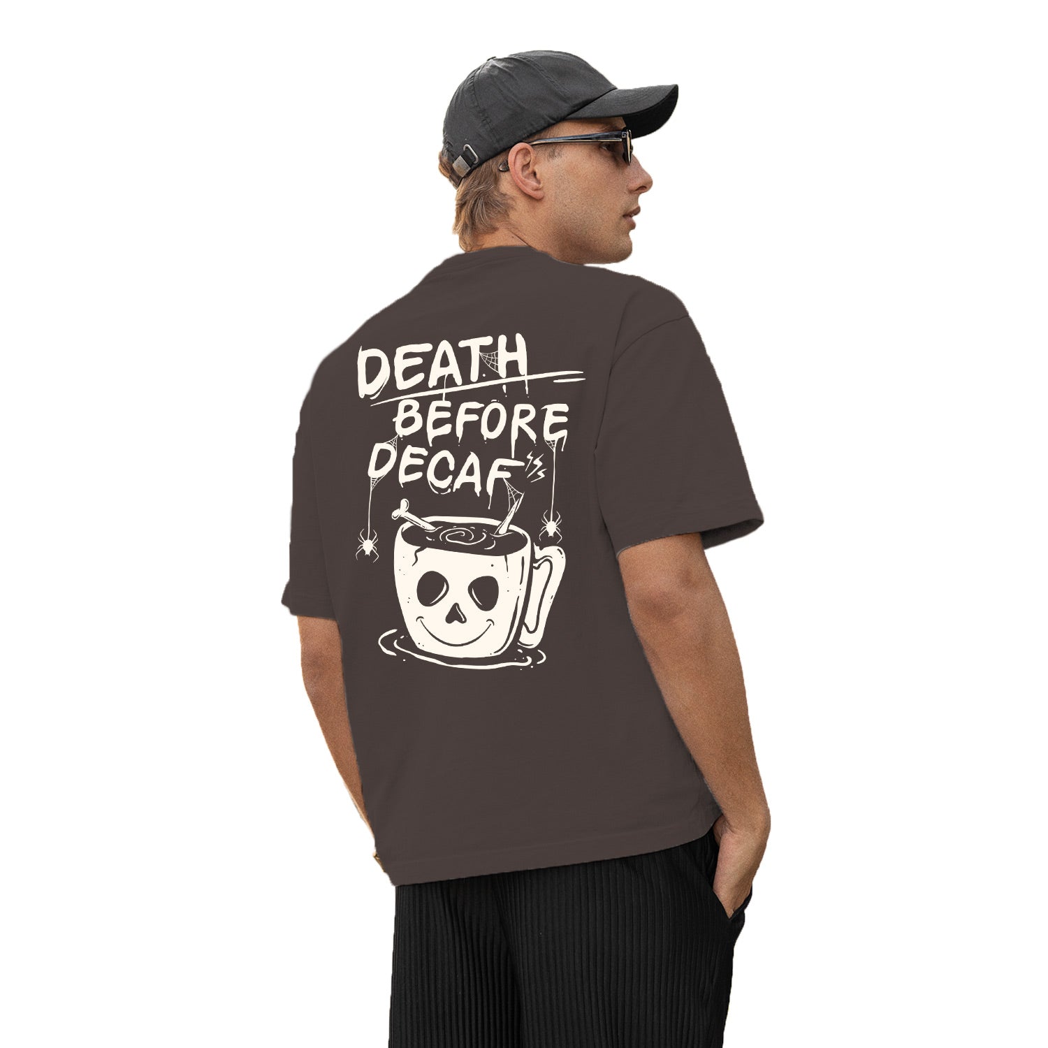 Before Decaf Oversize Back Print – Tantra Original Brand Since 1997 – Unisex Cotton Tee Everyday Wear - Shipping Globally!