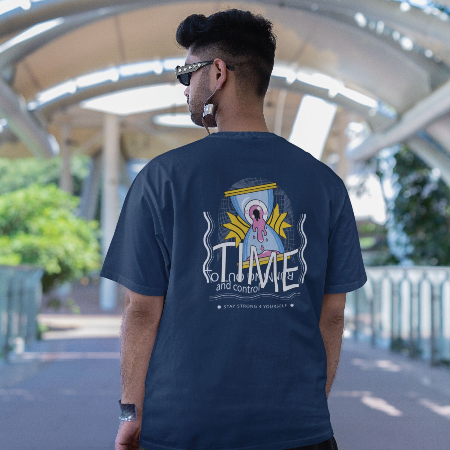 Time Men's Front & Back Graphic Polycotton Single Jersey T-Shirt Regular Fit Everyday Casual Wear