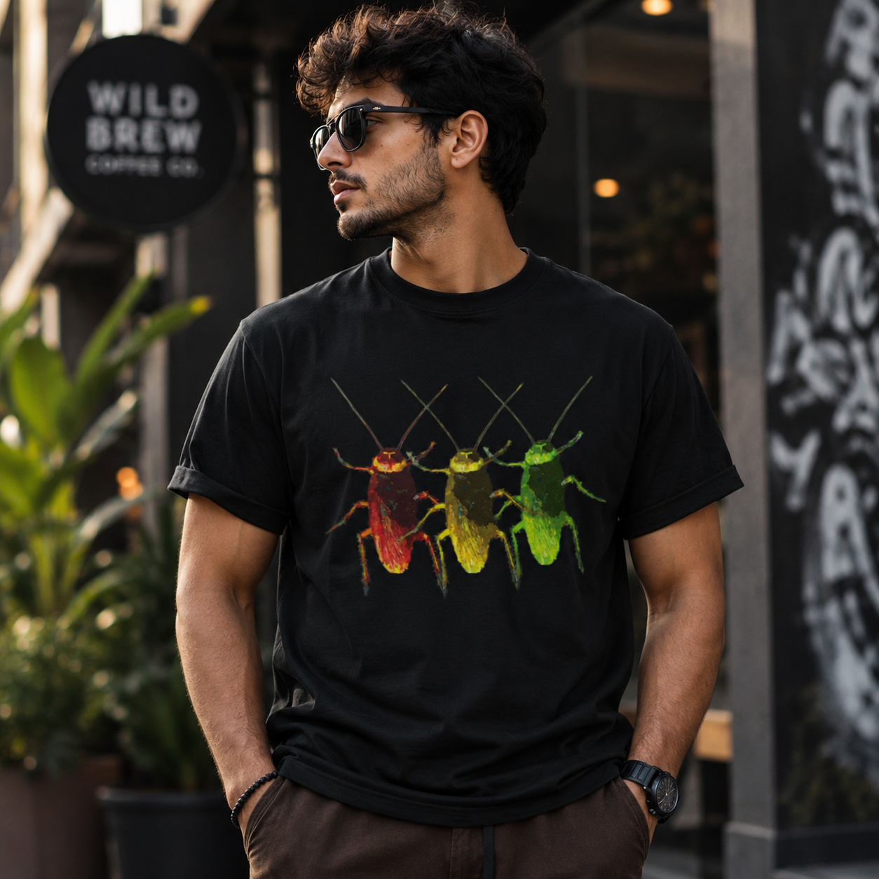 Three Color Cockroach Graphic Printed Unisex T-Shirt Original Since 1997 Shipping Globally