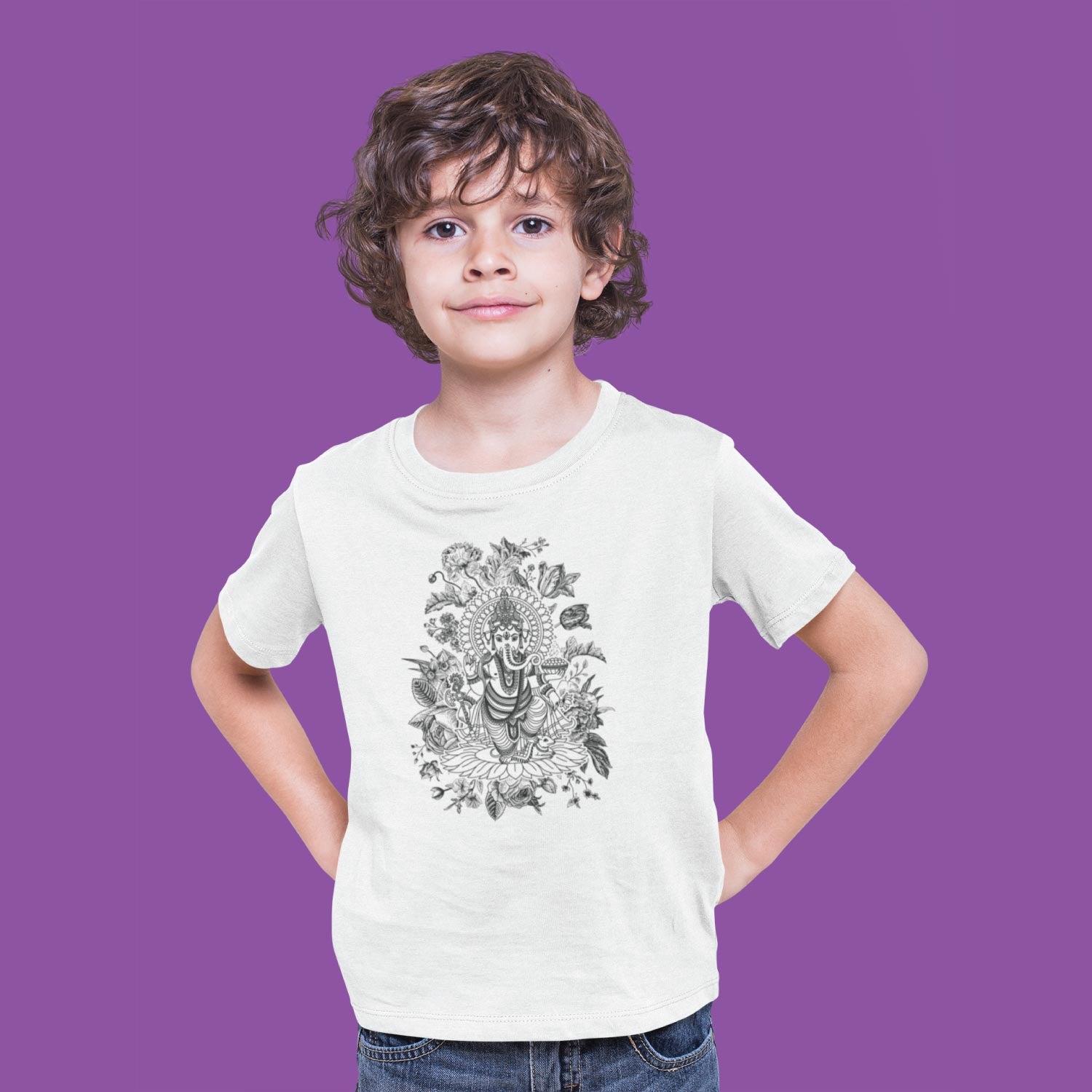 Floral Ganpati Kids Cotton Tee Everyday Wear – Tantra Original Since 1997 – Shipping Globally!