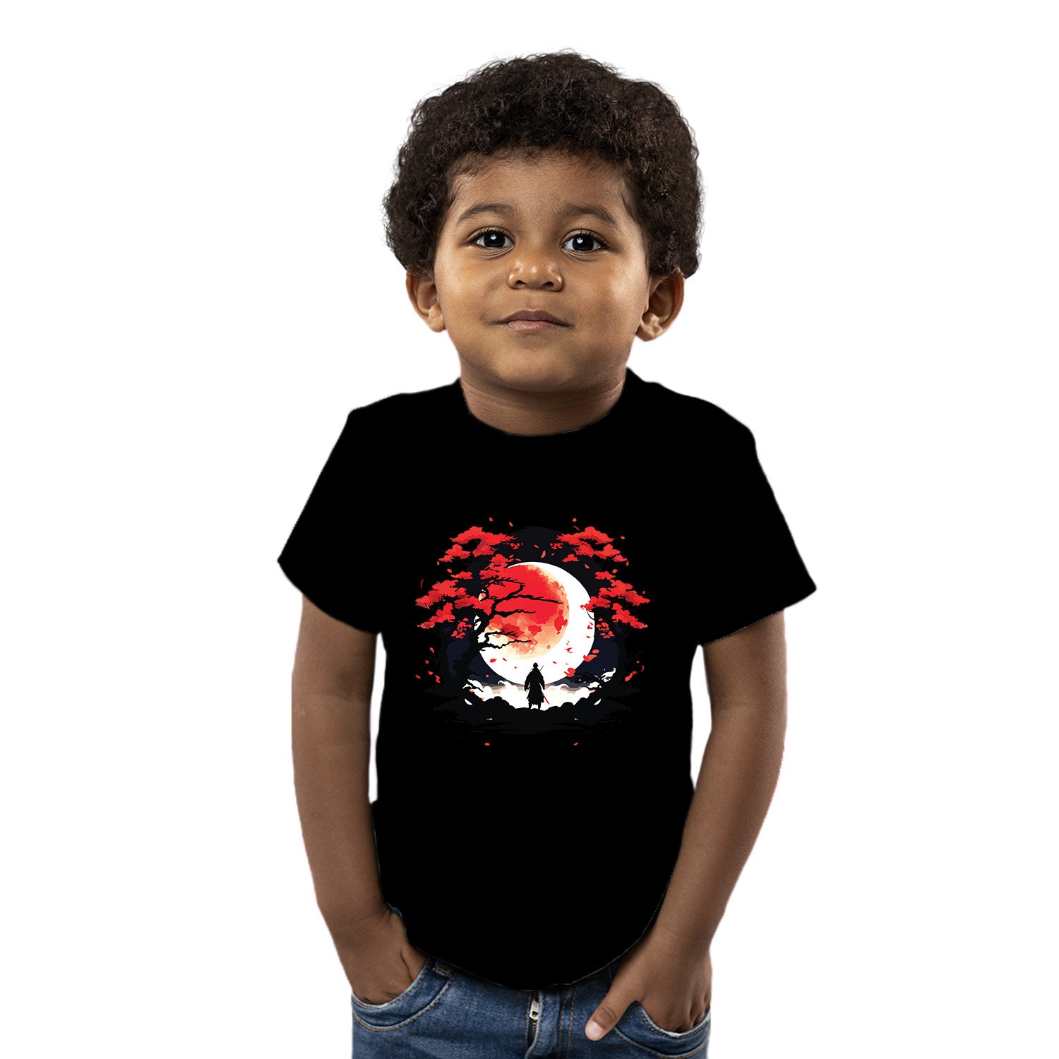 Maple Flow Samurai Moon Cotton Kids T-Shirt Red Tree Night Graphic Casual Wear Original Since 1997