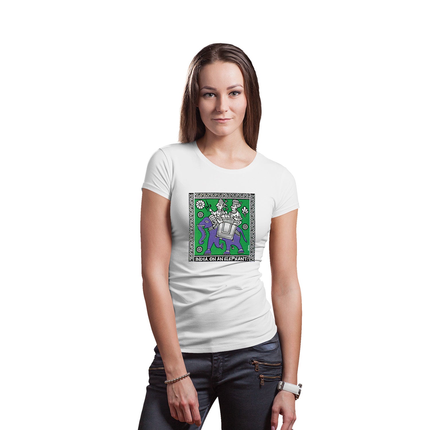 Tantra India on an Elephant Women’s Cotton T-Shirt Everyday Casual Wear Original Since 1997 Shipping Globally