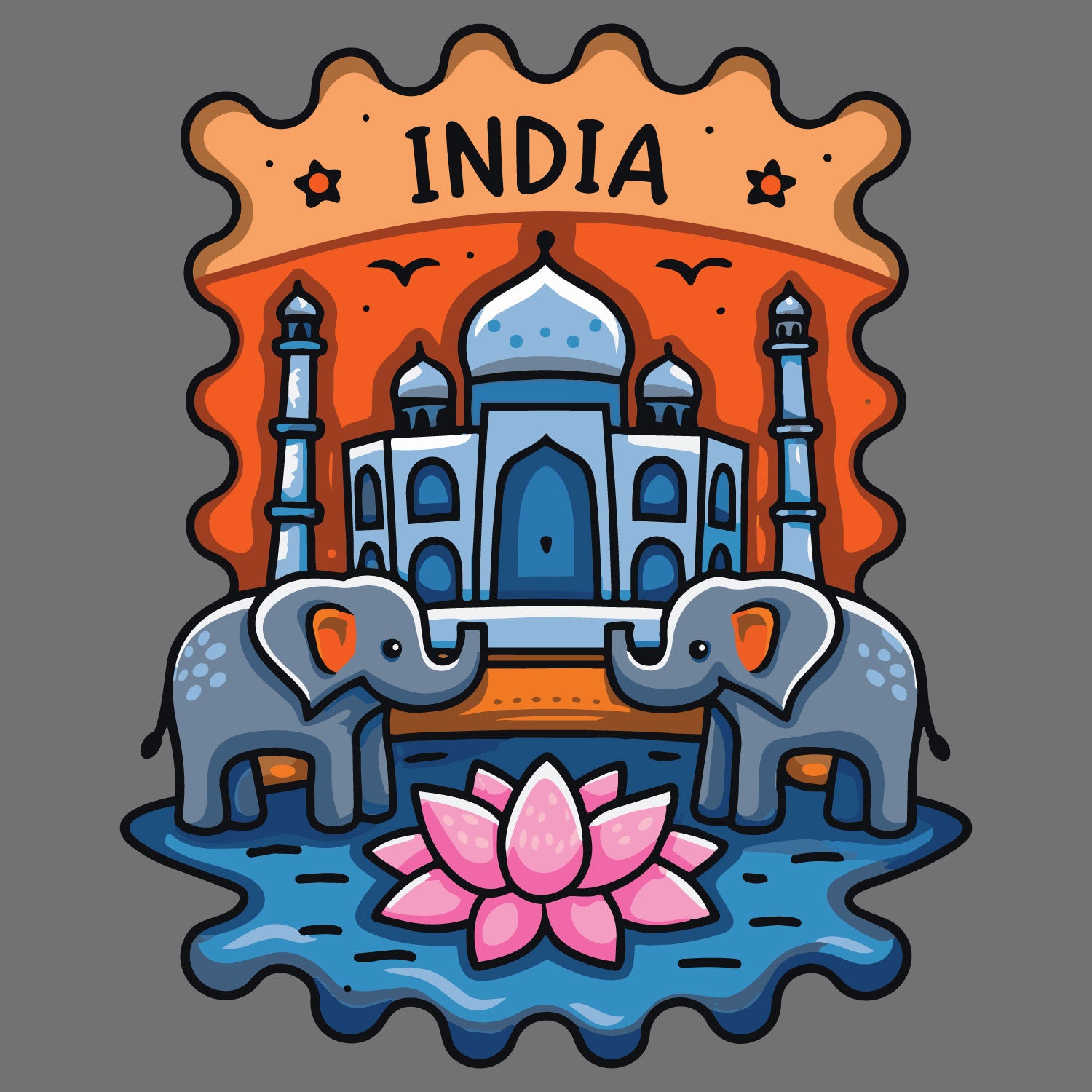 Taj  Stamp Graphic Printed Unisex T-Shirt | Heritage Travel Art | Premium Cotton Casual Tee | Original Since 1997 | Shipping Globally
