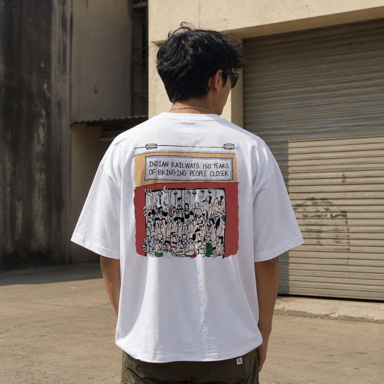 Local Train Oversized Back Print Cotton Men's T-Shirt Casual Wear Tantra Original Since 1997