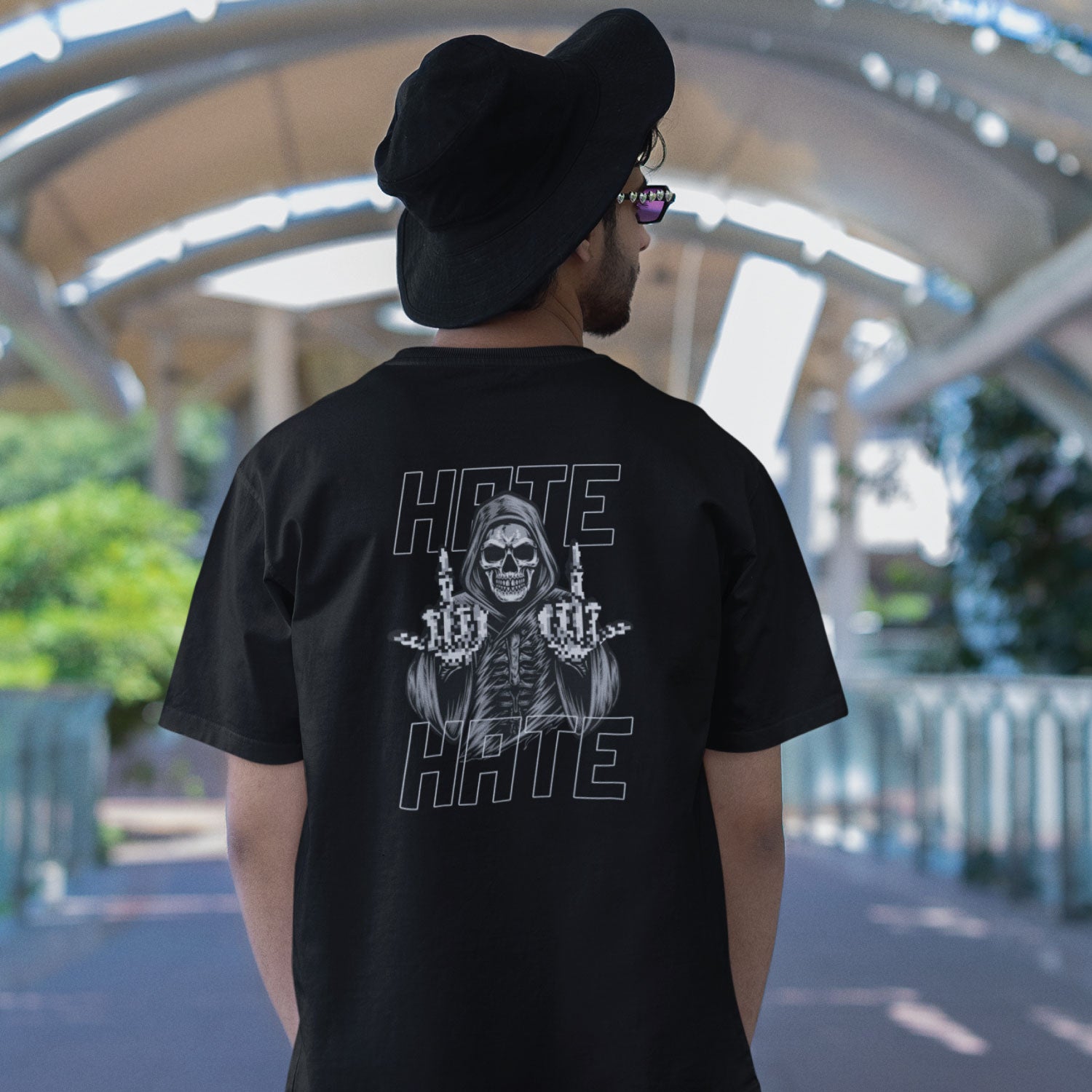 Hate Men's Front & Back Graphic Polycotton Single Jersey T-Shirt Regular Fit Everyday Casual Wear