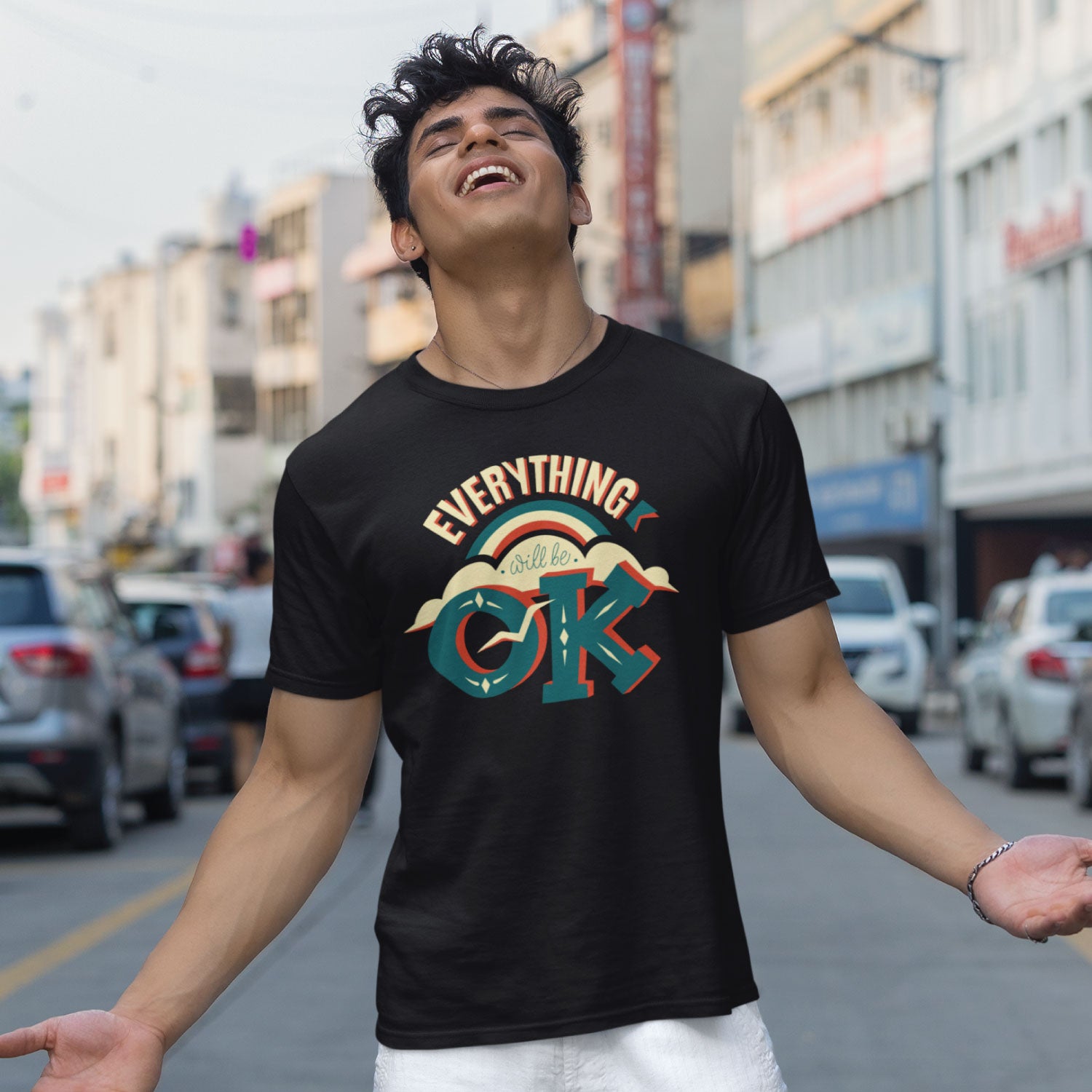 Everything Men's Front & Back Graphic Polycotton Single Jersey T-Shirt Regular Fit Everyday Casual Wear