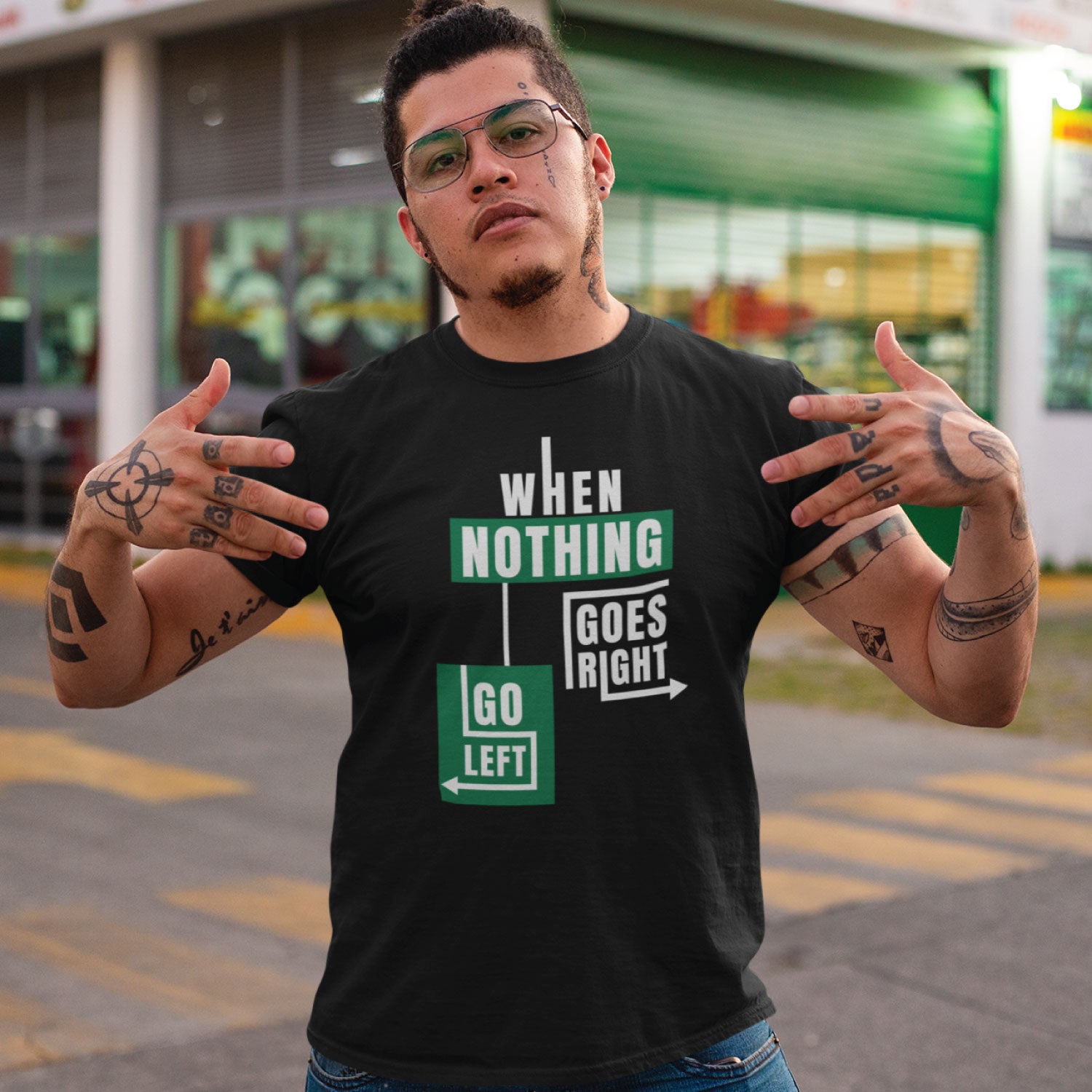 Nothing Goes Men's Front & Back Graphic Polycotton Single Jersey T-Shirt Regular Fit Everyday Casual Wear