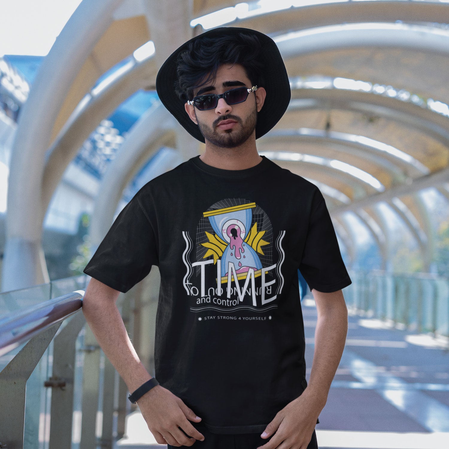 Time Men's Front & Back Graphic Polycotton Single Jersey T-Shirt Regular Fit Everyday Casual Wear