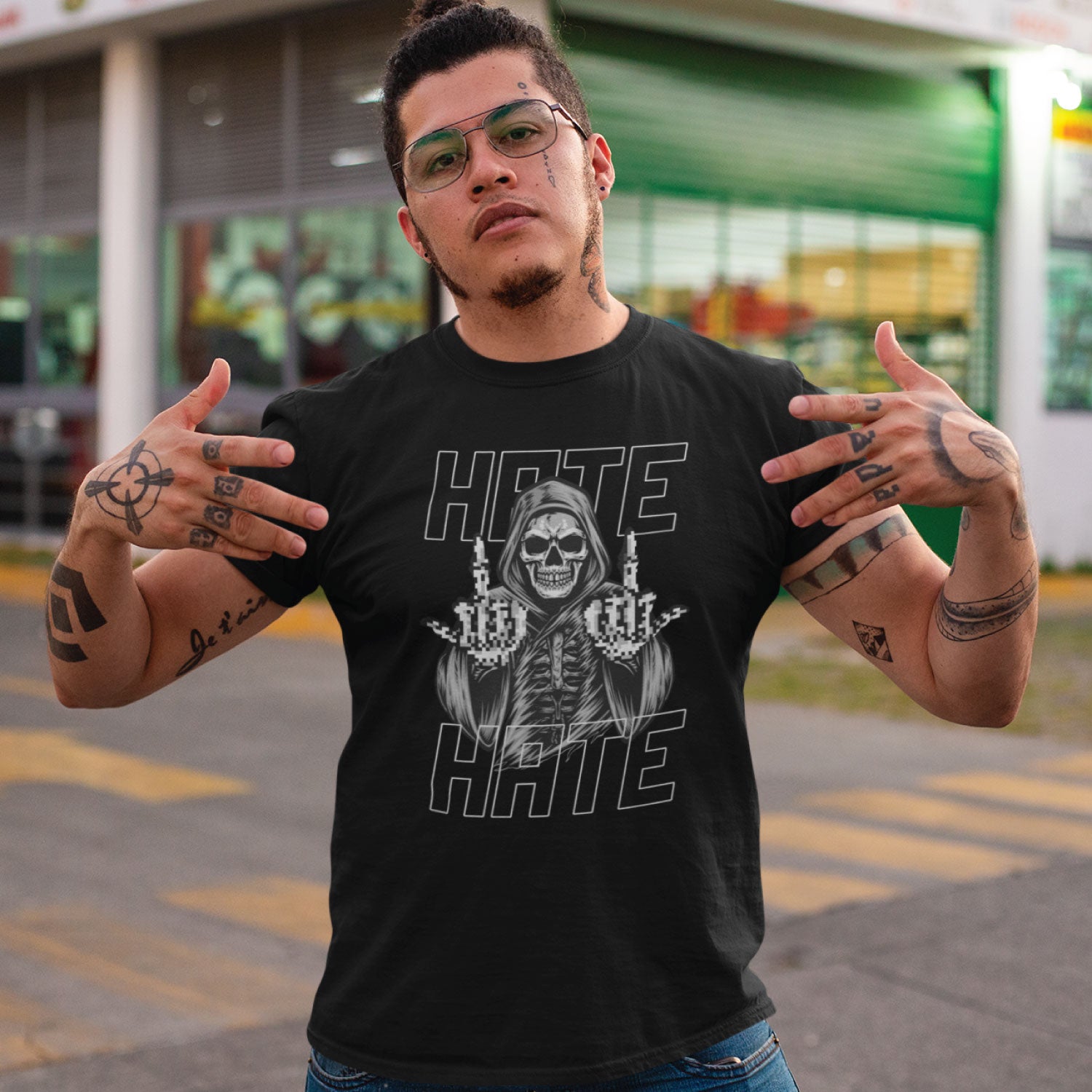 Hate Men's Front & Back Graphic Polycotton Single Jersey T-Shirt Regular Fit Everyday Casual Wear