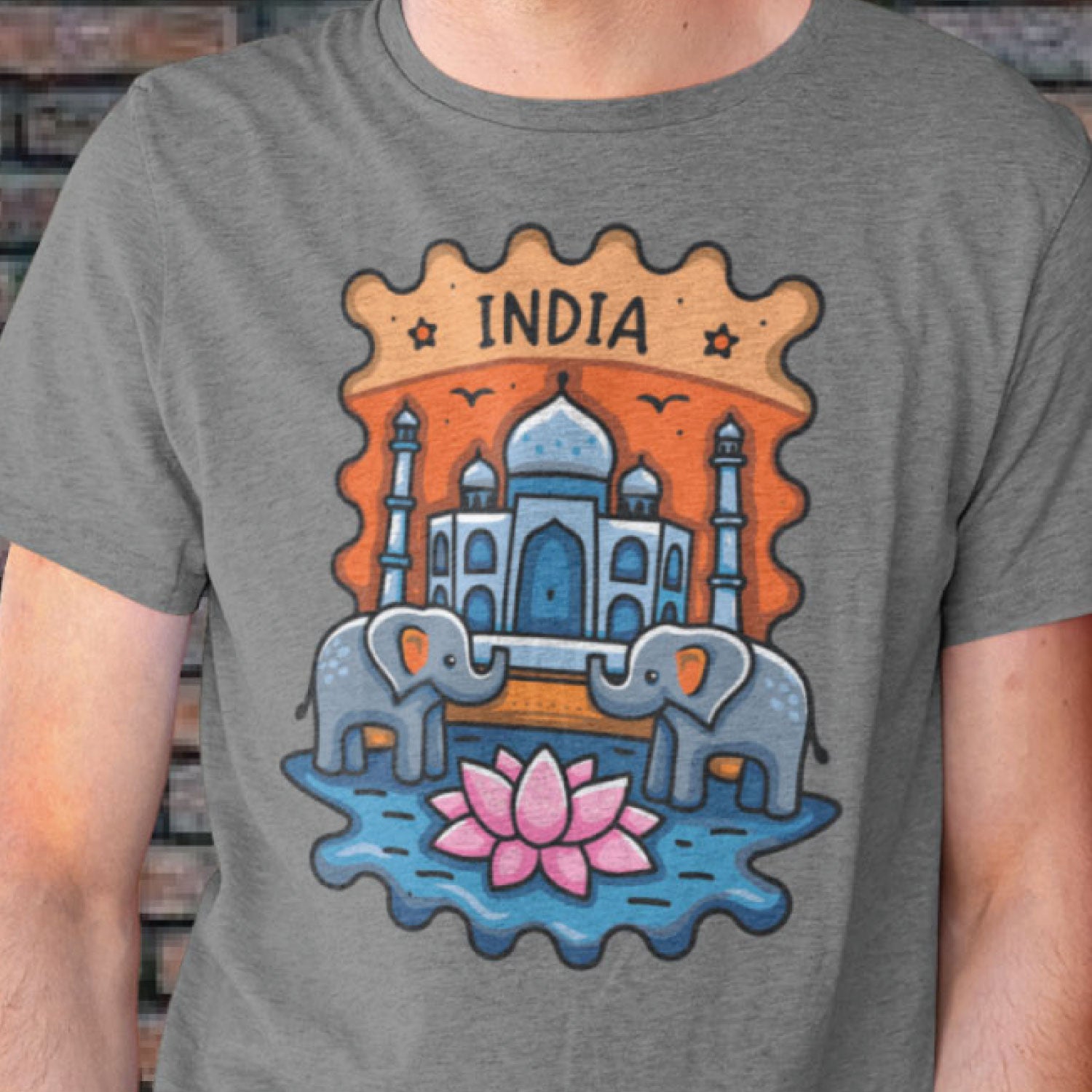Taj  Stamp Graphic Printed Unisex T-Shirt | Heritage Travel Art | Premium Cotton Casual Tee | Original Since 1997 | Shipping Globally