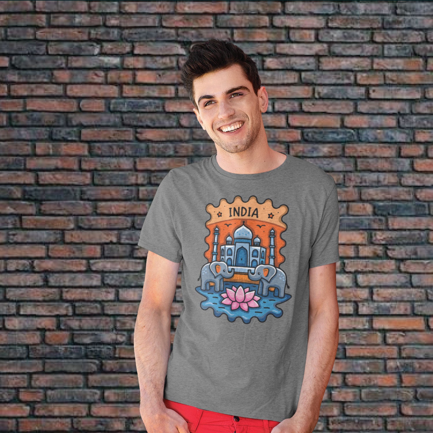 Taj  Stamp Graphic Printed Unisex T-Shirt | Heritage Travel Art | Premium Cotton Casual Tee | Original Since 1997 | Shipping Globally