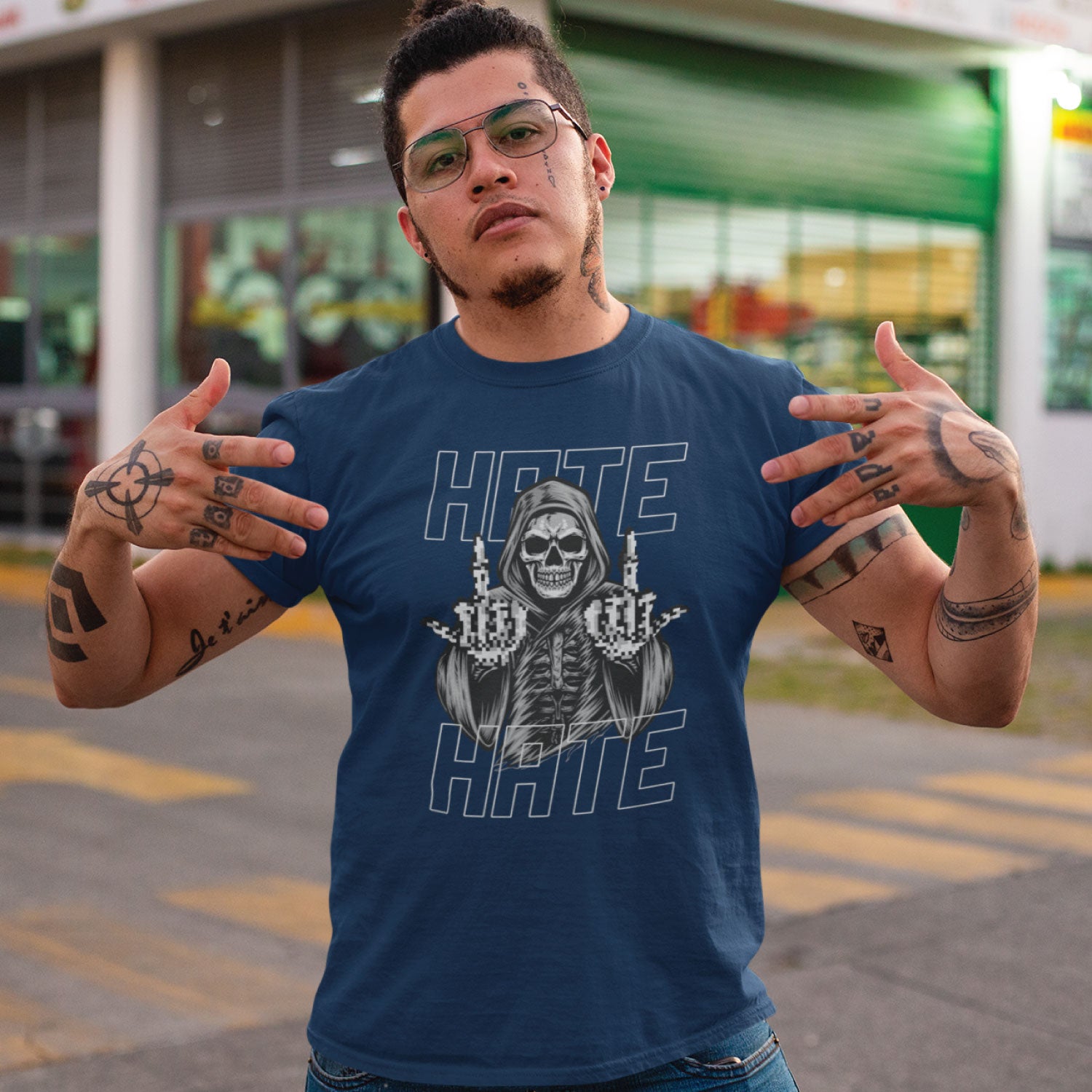 Hate Men's Front & Back Graphic Polycotton Single Jersey T-Shirt Regular Fit Everyday Casual Wear