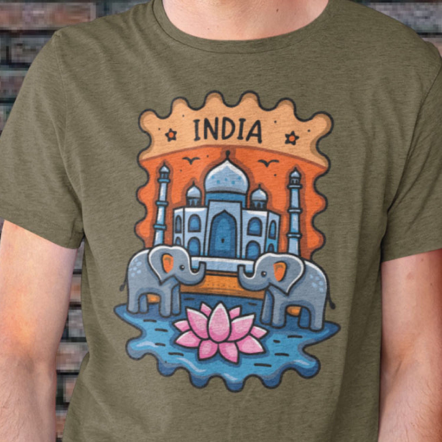 Taj  Stamp Graphic Printed Unisex T-Shirt | Heritage Travel Art | Premium Cotton Casual Tee | Original Since 1997 | Shipping Globally