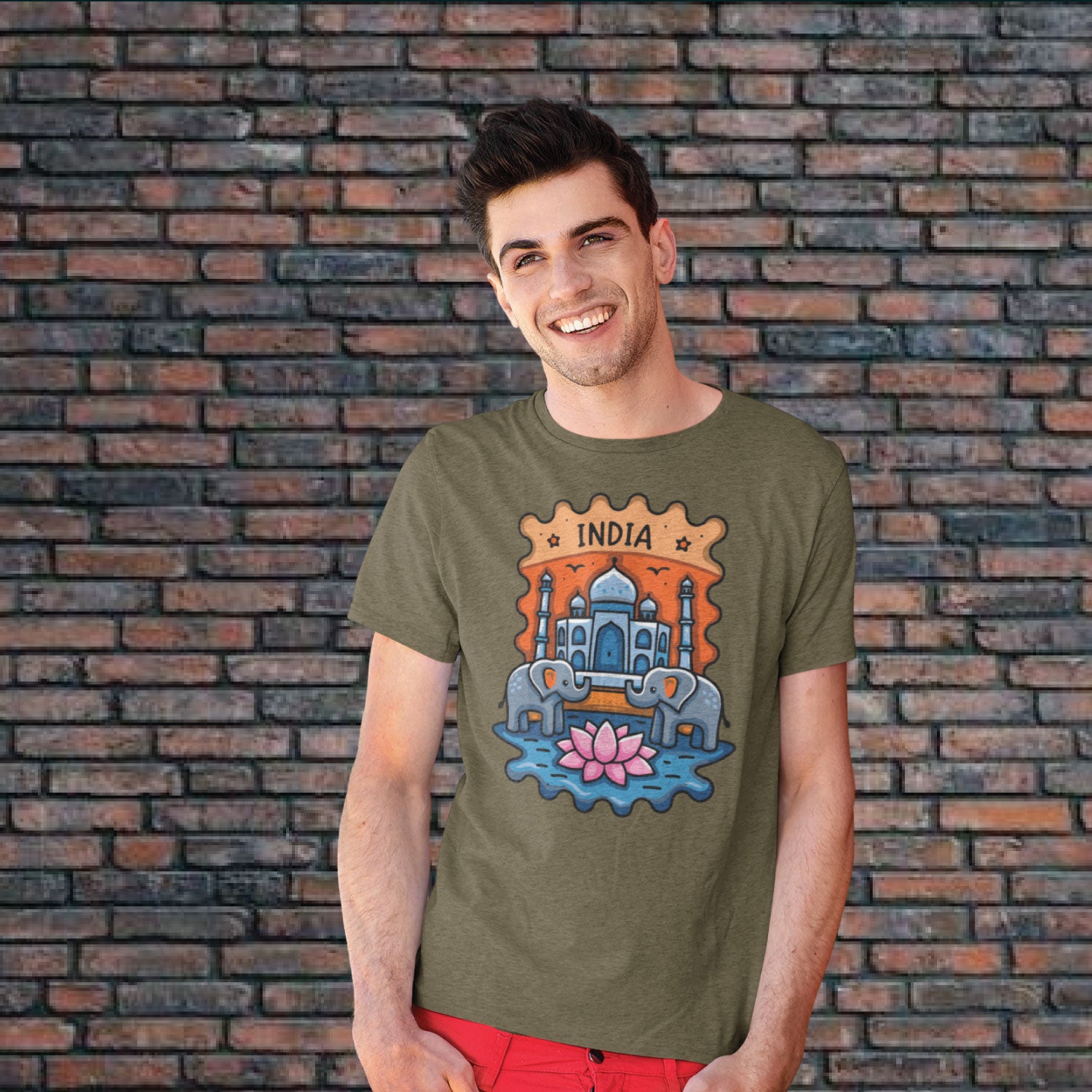 Taj  Stamp Graphic Printed Unisex T-Shirt | Heritage Travel Art | Premium Cotton Casual Tee | Original Since 1997 | Shipping Globally
