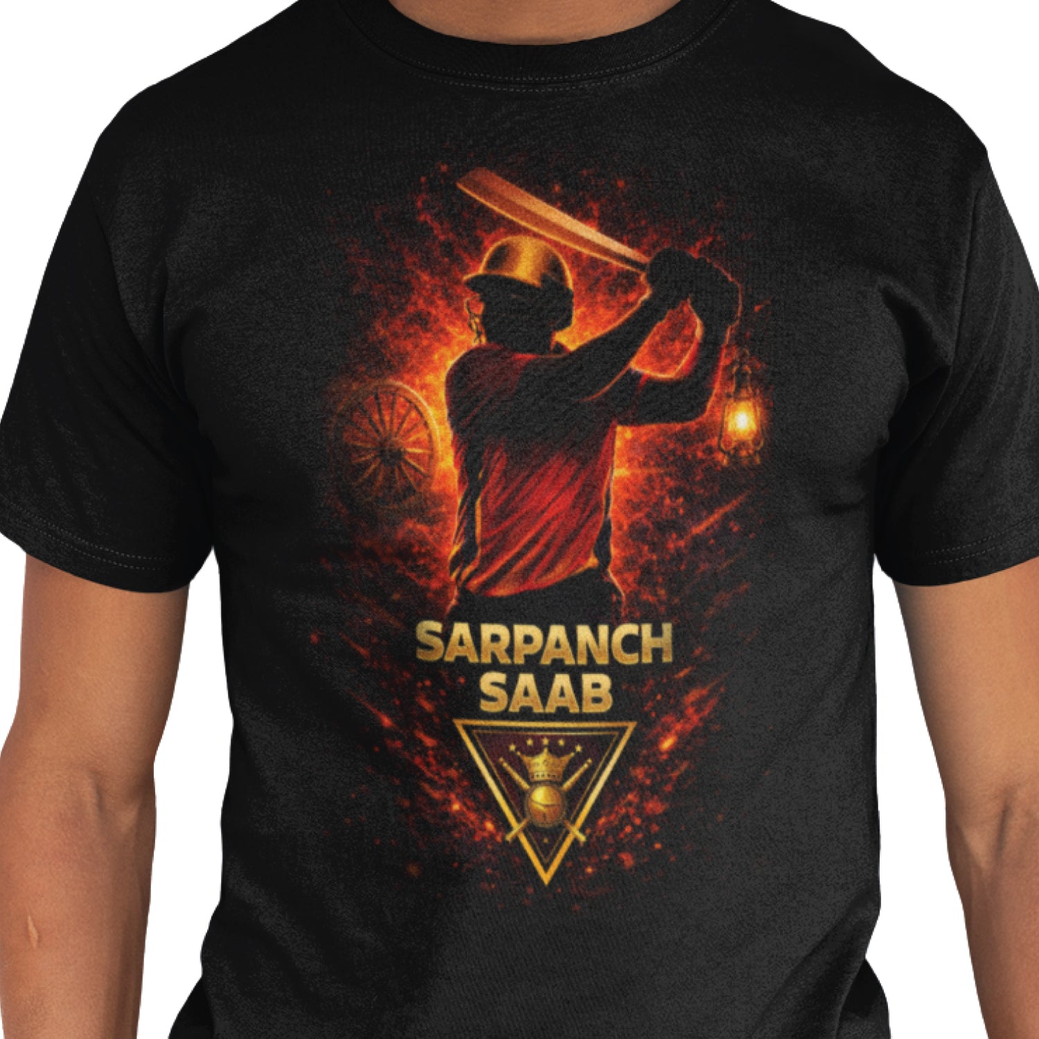 Tantra Sarpanch Saab Cricket Graphic Print Cotton Unisex Batting Sports T-shirt Regular Fit Original Since 1997