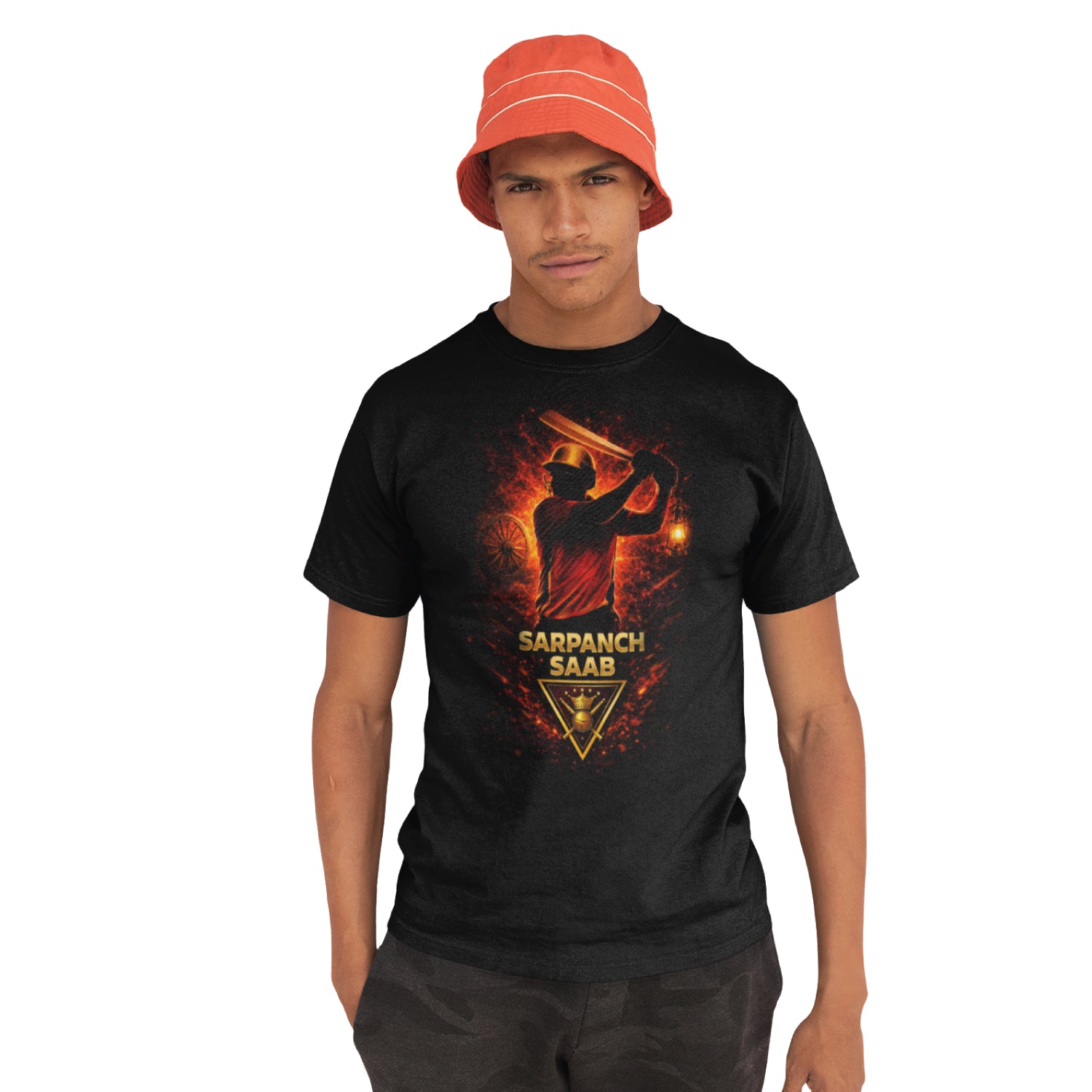 Tantra Sarpanch Saab Cricket Graphic Print Cotton Unisex Batting Sports T-shirt Regular Fit Original Since 1997