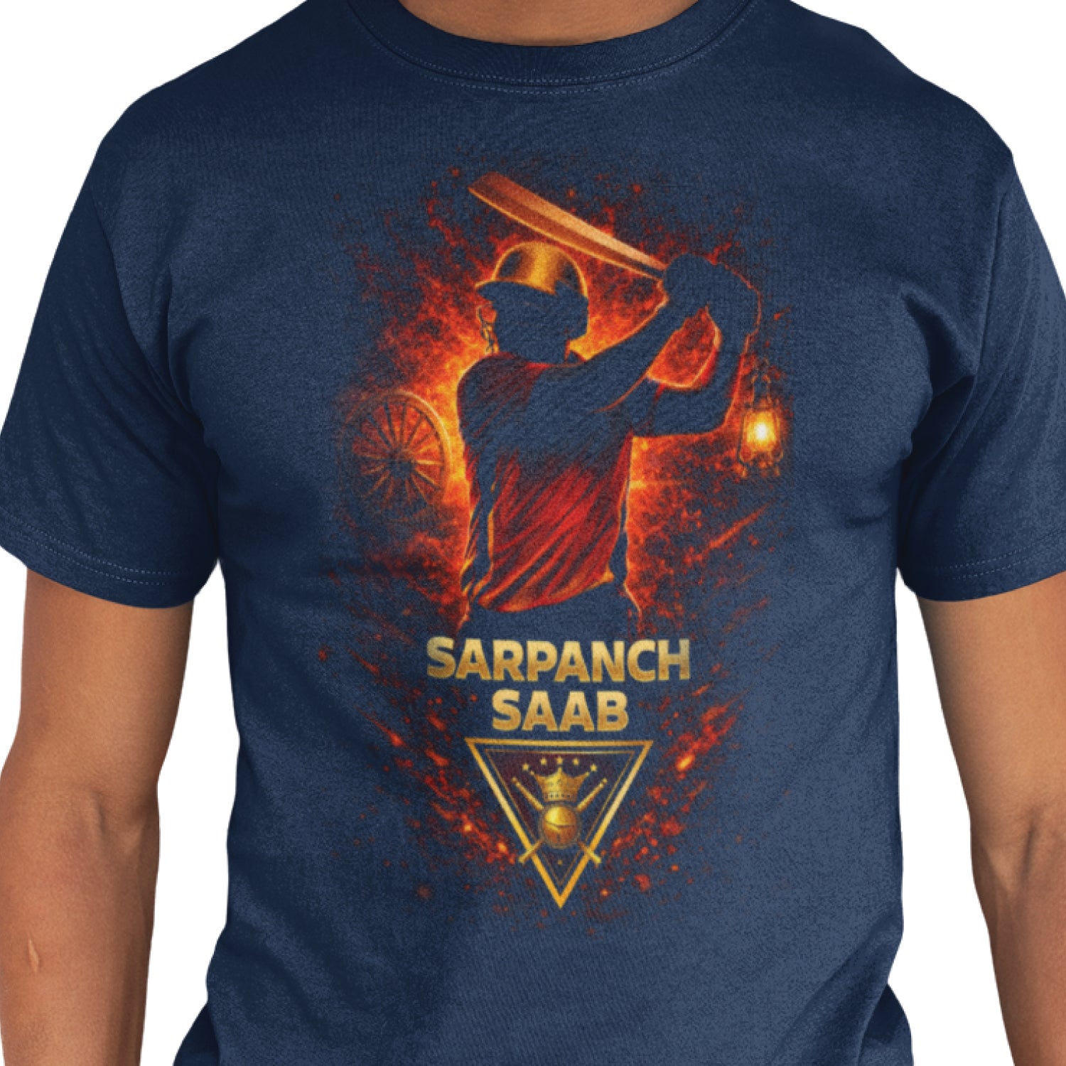 Tantra Sarpanch Saab Cricket Graphic Print Cotton Unisex Batting Sports T-shirt Regular Fit Original Since 1997