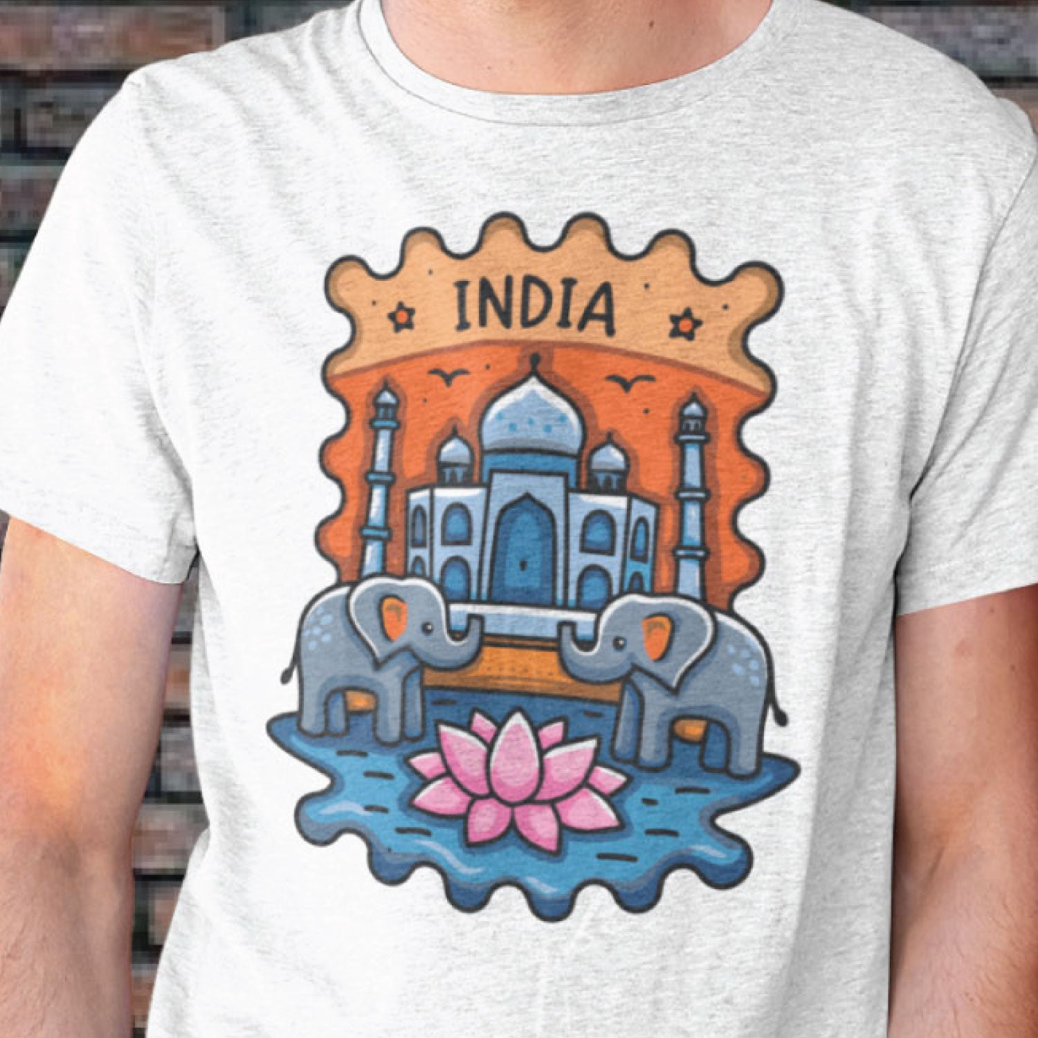 Taj  Stamp Graphic Printed Unisex T-Shirt | Heritage Travel Art | Premium Cotton Casual Tee | Original Since 1997 | Shipping Globally