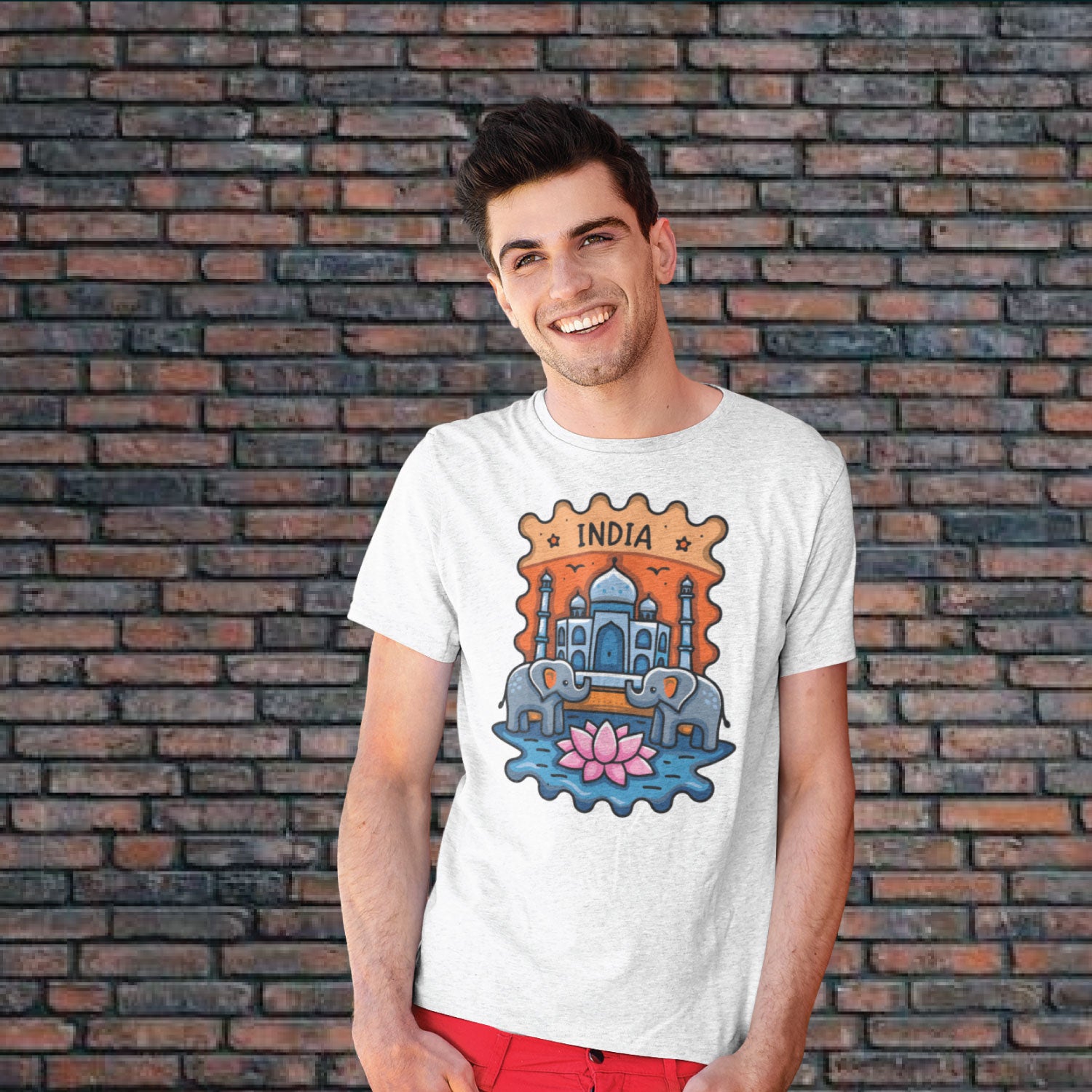 Taj  Stamp Graphic Printed Unisex T-Shirt | Heritage Travel Art | Premium Cotton Casual Tee | Original Since 1997 | Shipping Globally