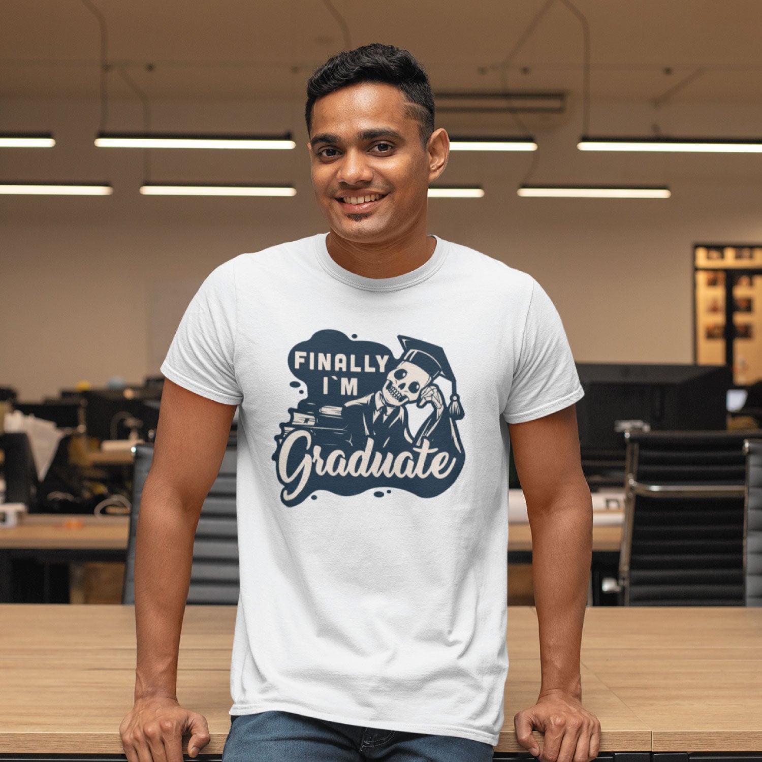 Graduate Men's Front & Back Graphic Polycotton Single Jersey T-Shirt Regular Fit Everyday Casual Wear