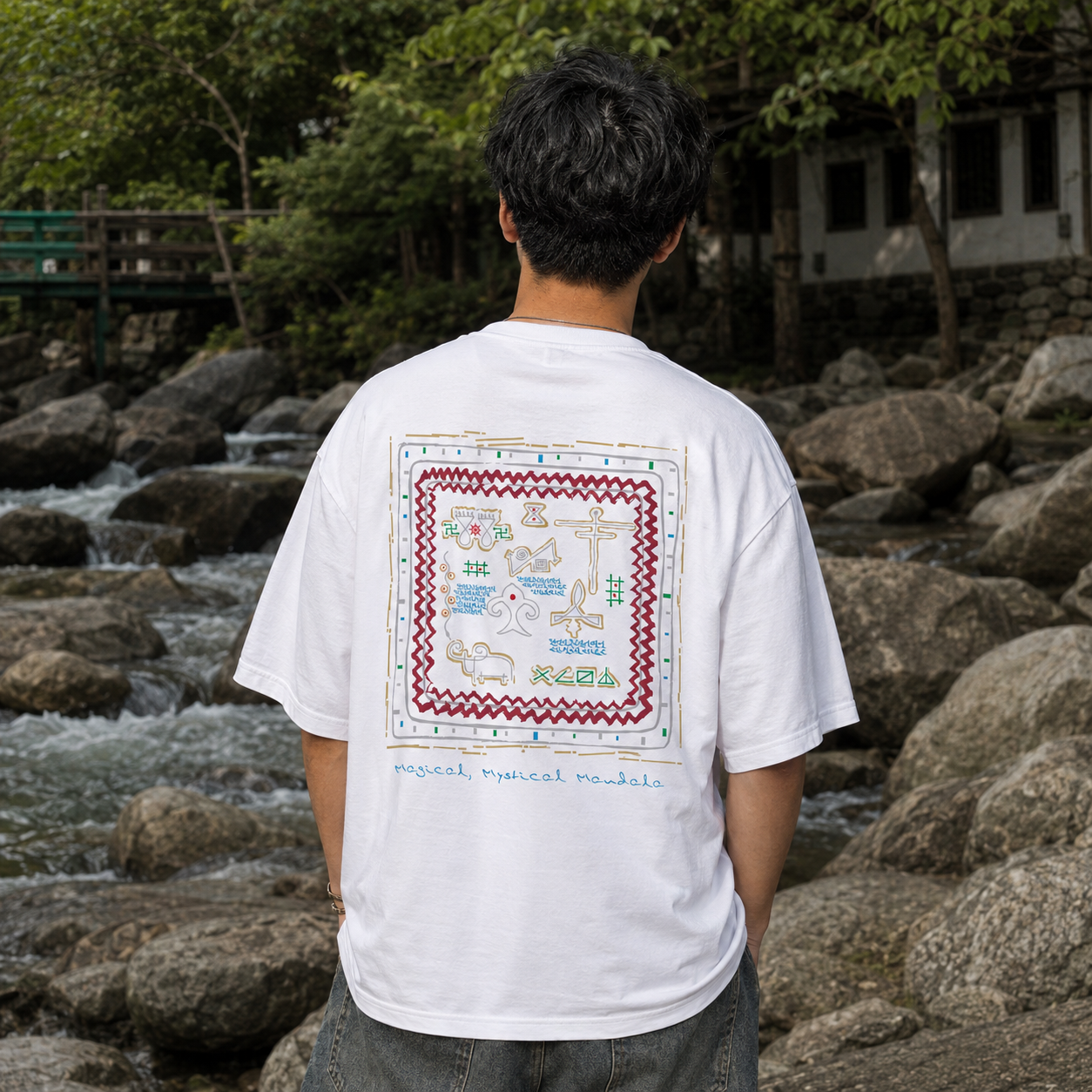 Magic Mandala Oversized Back Print Cotton Men's T-Shirt Casual Wear Tantra Original Since 1997