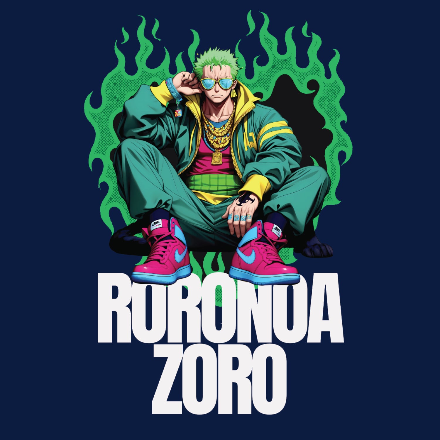 Roronoa Front & Back Graphic Polycotton Single Jersey Unisex T-Shirt Regular Fit Everyday Casual Wear