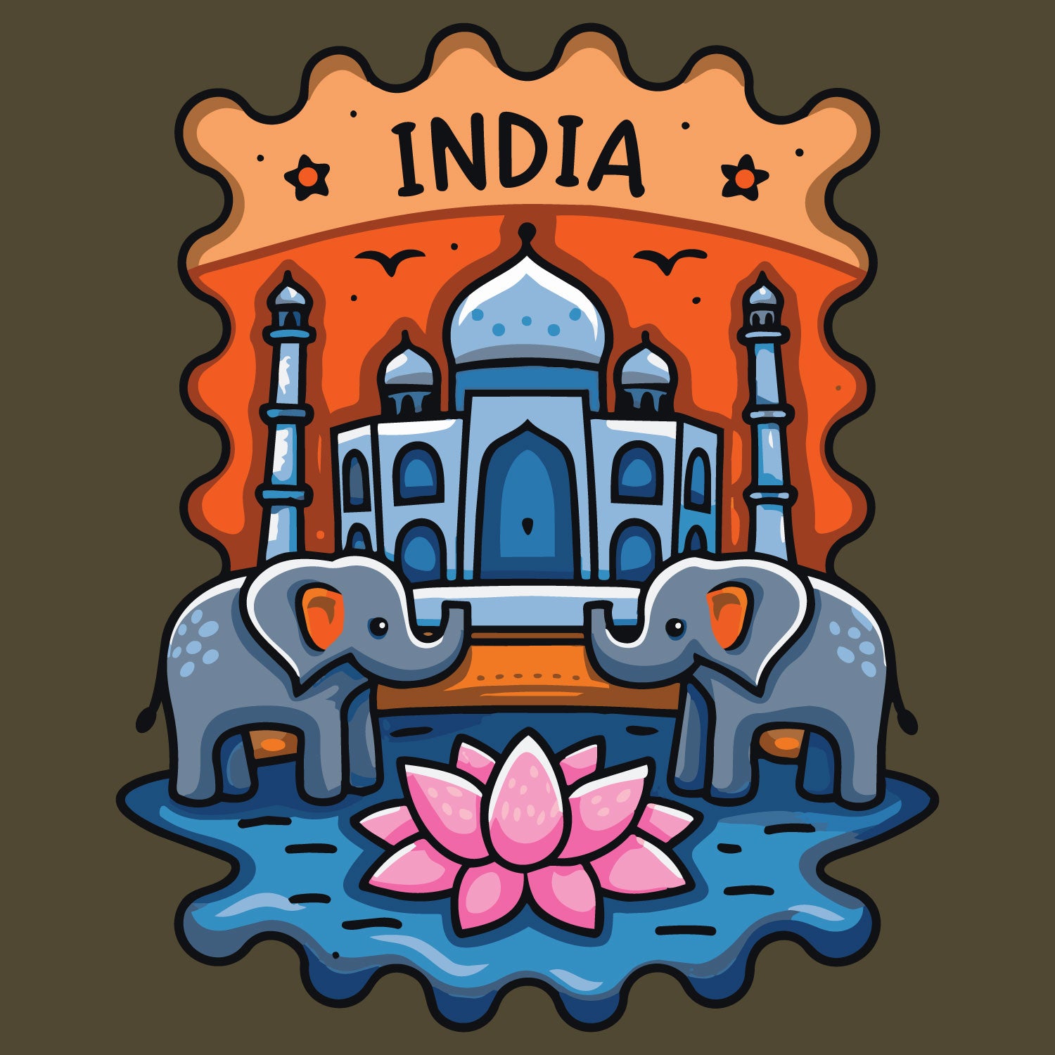 Taj  Stamp Graphic Printed Unisex T-Shirt | Heritage Travel Art | Premium Cotton Casual Tee | Original Since 1997 | Shipping Globally
