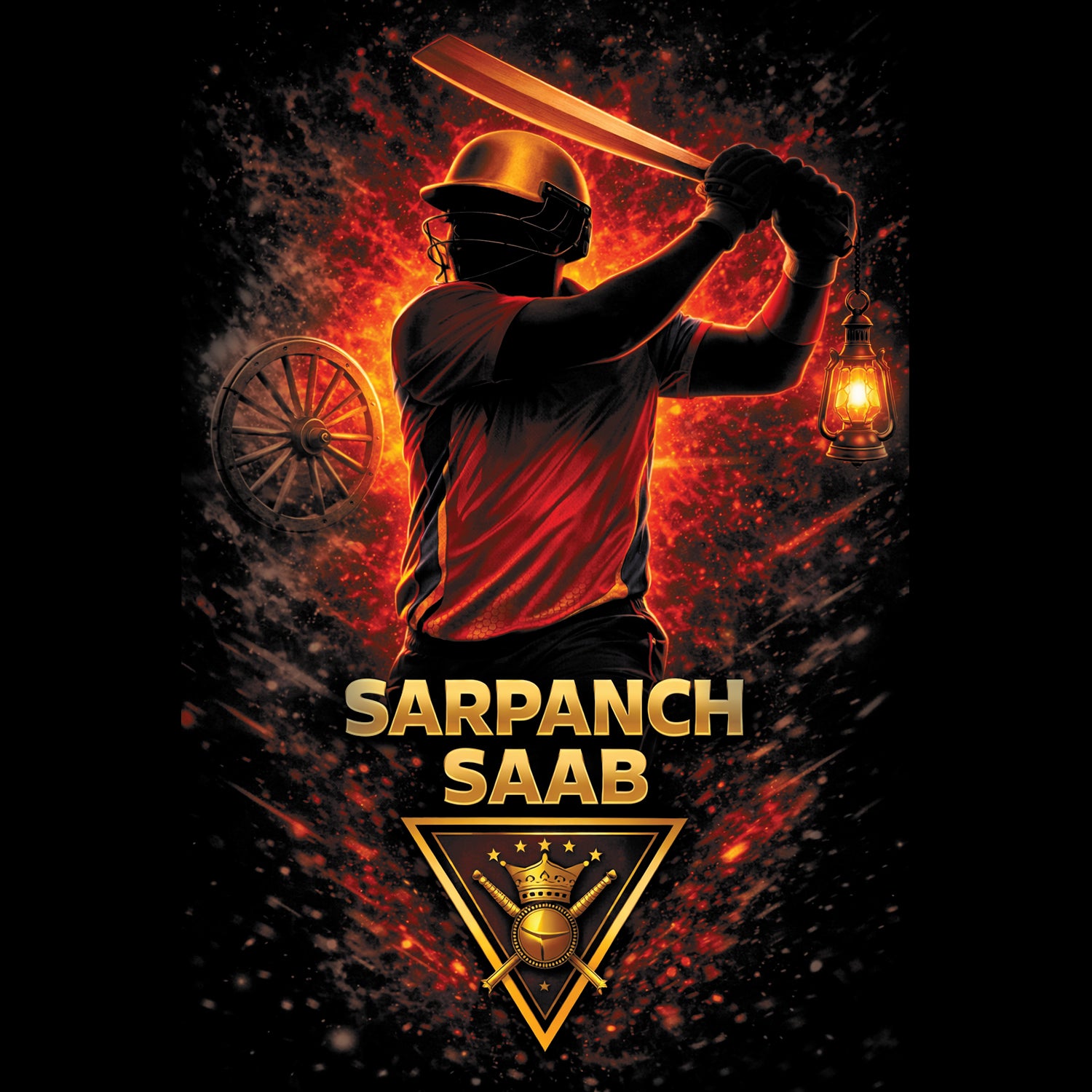 Tantra Sarpanch Saab Cricket Graphic Print Cotton Unisex Batting Sports T-shirt Regular Fit Original Since 1997