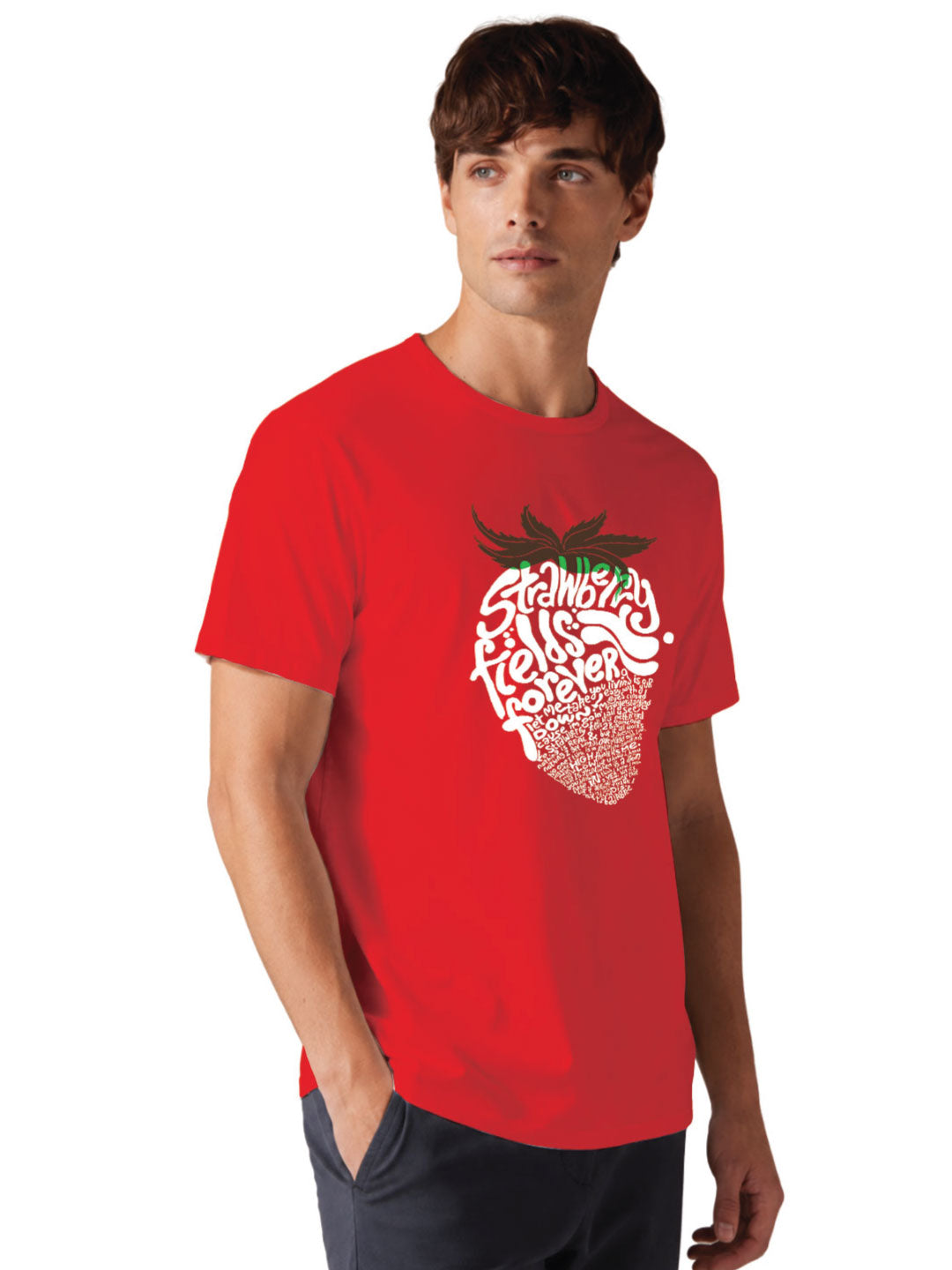 Strawberry Typography Art Men's T-Shirt | Bold Fruit Silhouette Graphic | Casual Wear | Tantra Original Since 1997