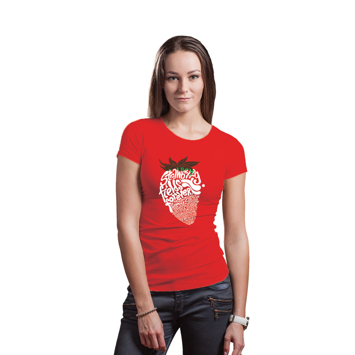 Strawberry Typography Art Women's T-Shirt | Creative Fruit Silhouette Graphic | Casual Wear | Tantra Original Since 1997