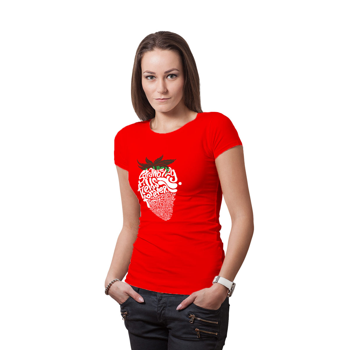 Strawberry Typography Art Women's T-Shirt | Creative Fruit Silhouette Graphic | Casual Wear | Tantra Original Since 1997