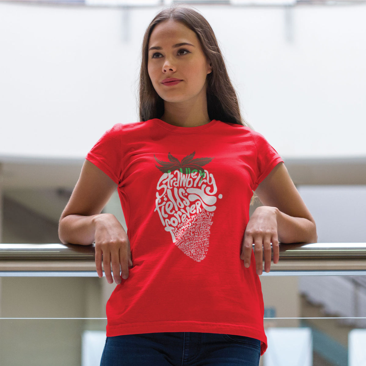 Strawberry Typography Art Women's T-Shirt | Creative Fruit Silhouette Graphic | Casual Wear | Tantra Original Since 1997