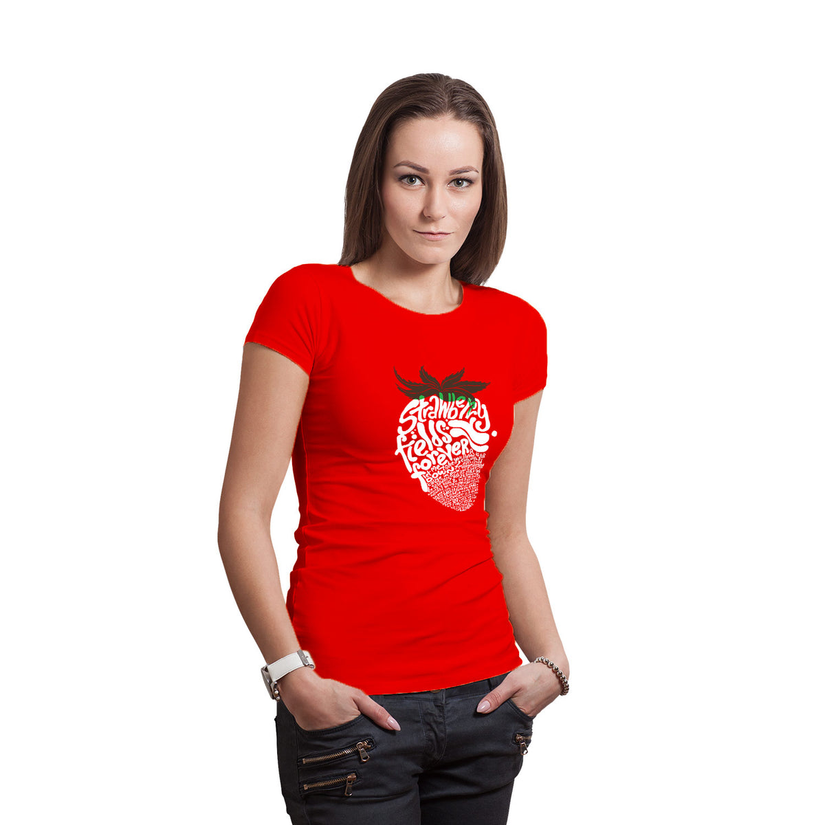 Strawberry Typography Art Women's T-Shirt | Creative Fruit Silhouette Graphic | Casual Wear | Tantra Original Since 1997