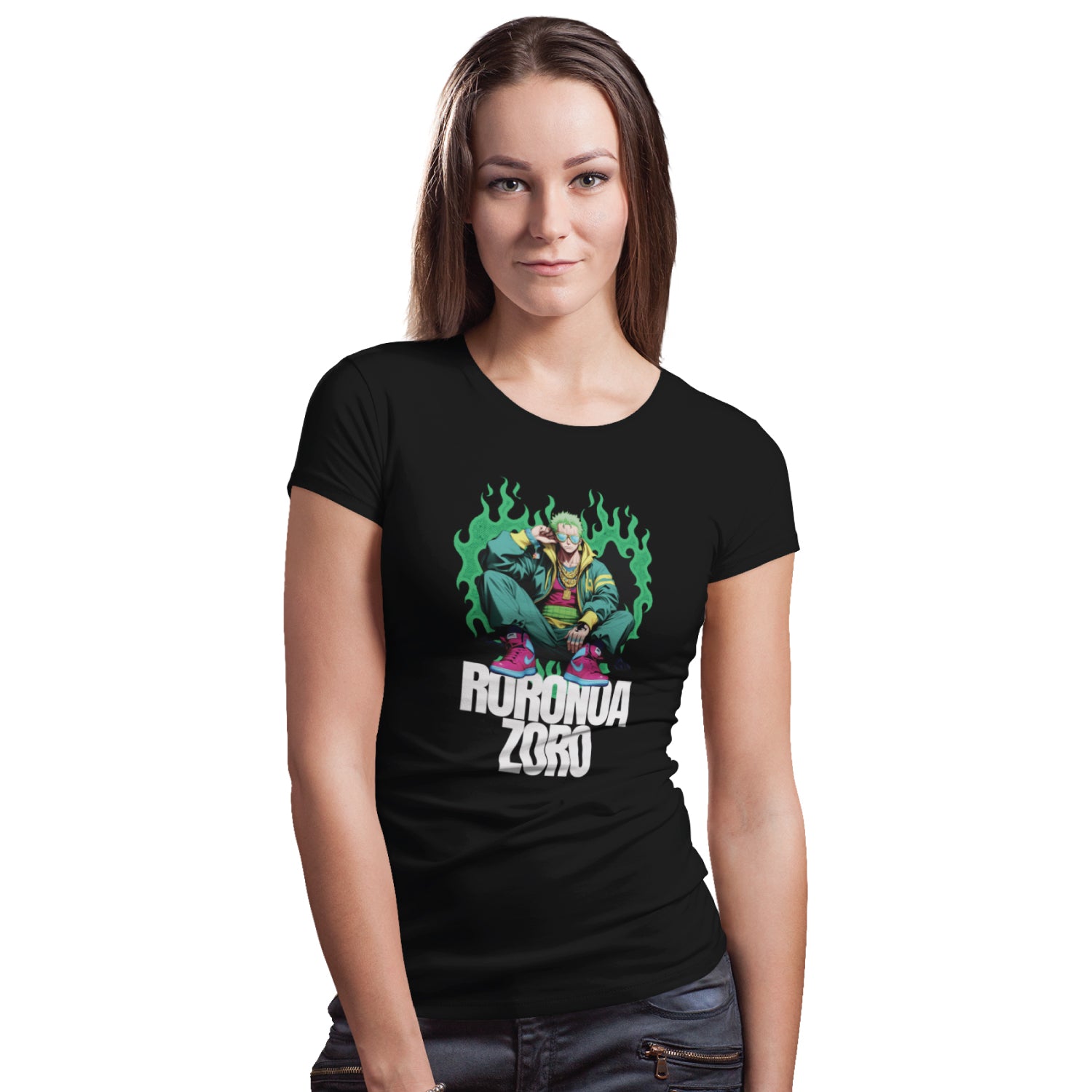 Roronoa Front & Back Graphic Polycotton Single Jersey Unisex T-Shirt Regular Fit Everyday Casual Wear