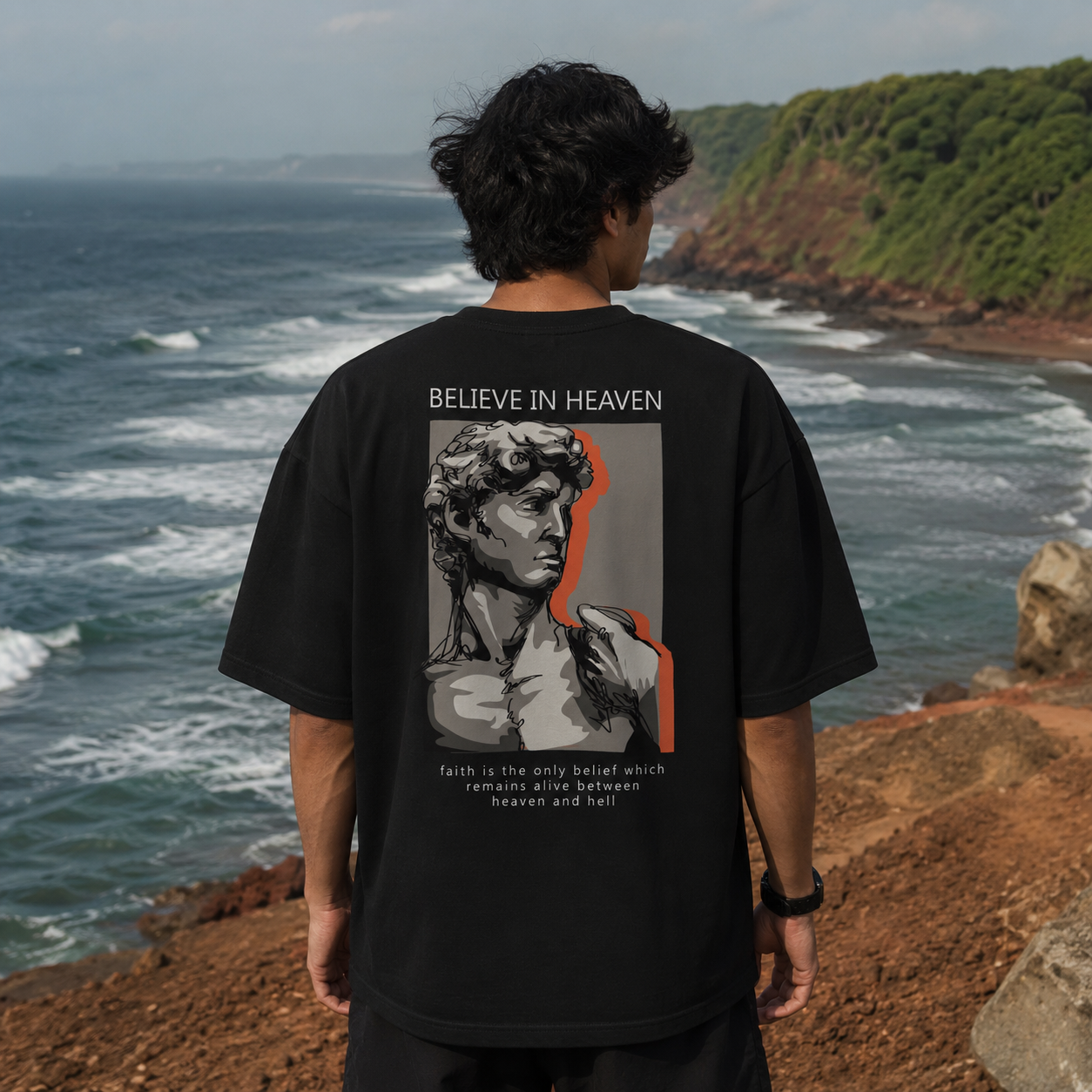 Believe In Heaven Oversize Back Print – Tantra Original Brand Since 1997 – Unisex Cotton Tee Everyday Wear - Shipping Globally!