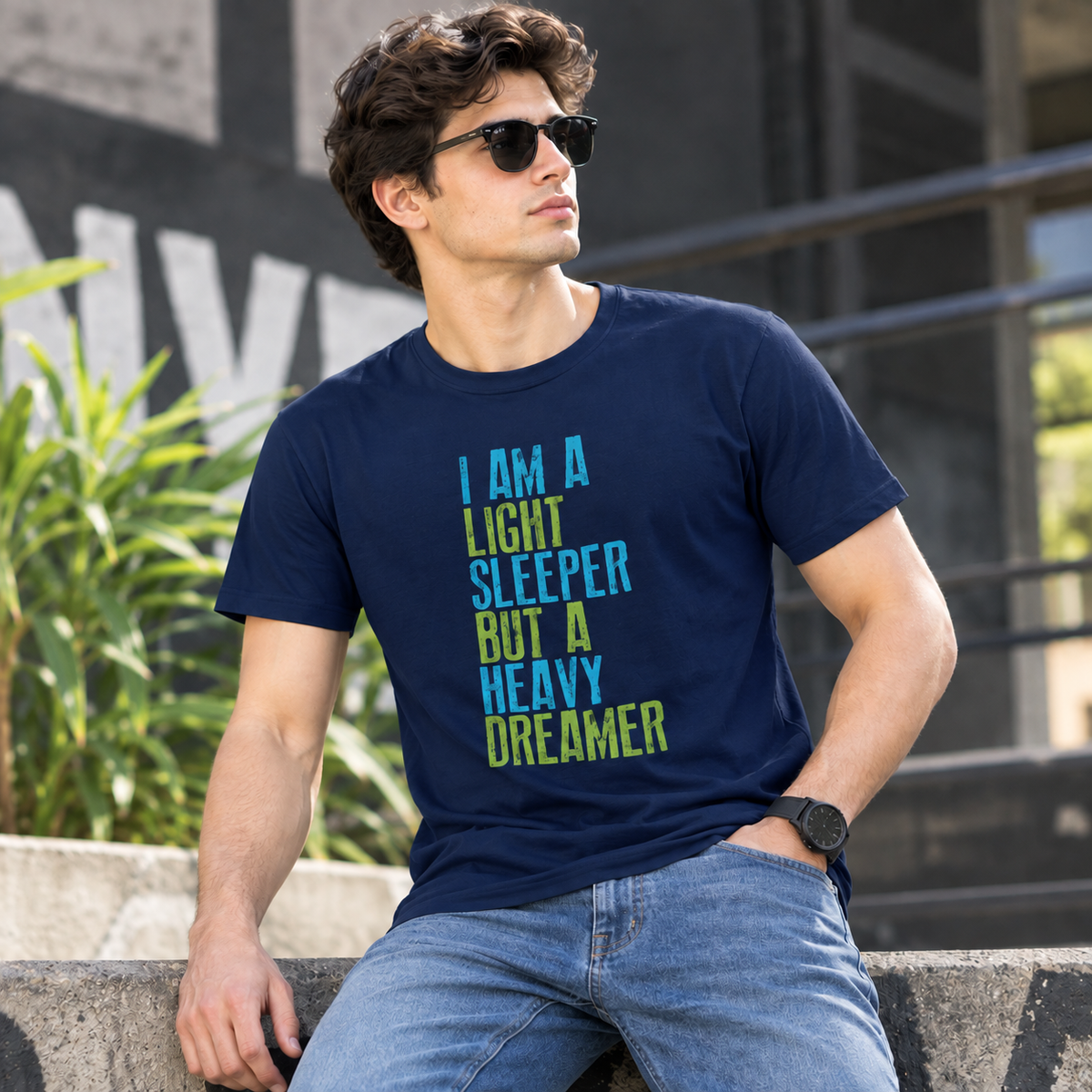 Heavy Dreamer Typography T-Shirt — Navy